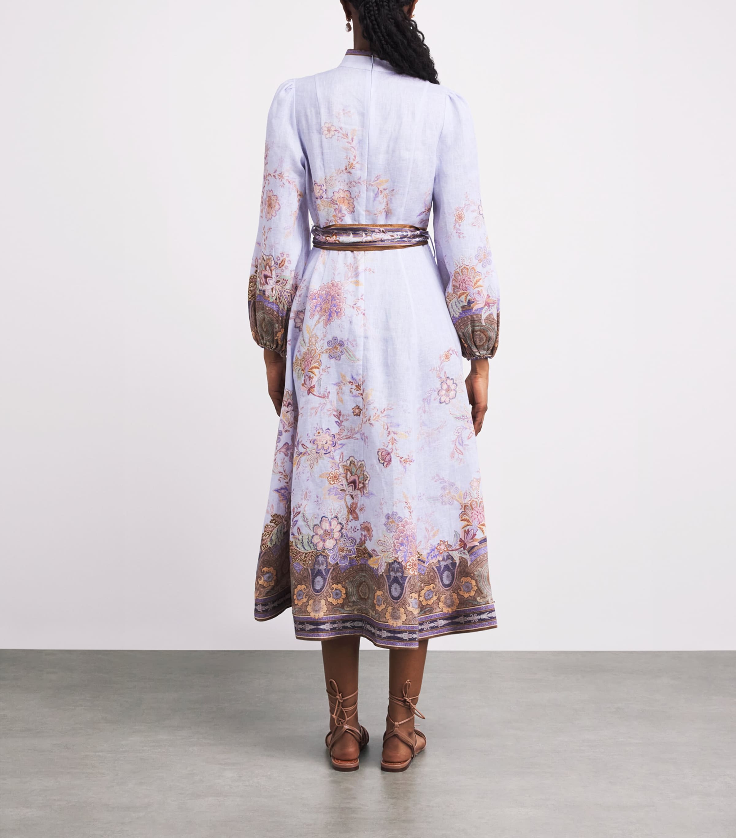 Zimmermann Womens Linen Luna Buttoned Midi Dress Blue Paisley Image 4
