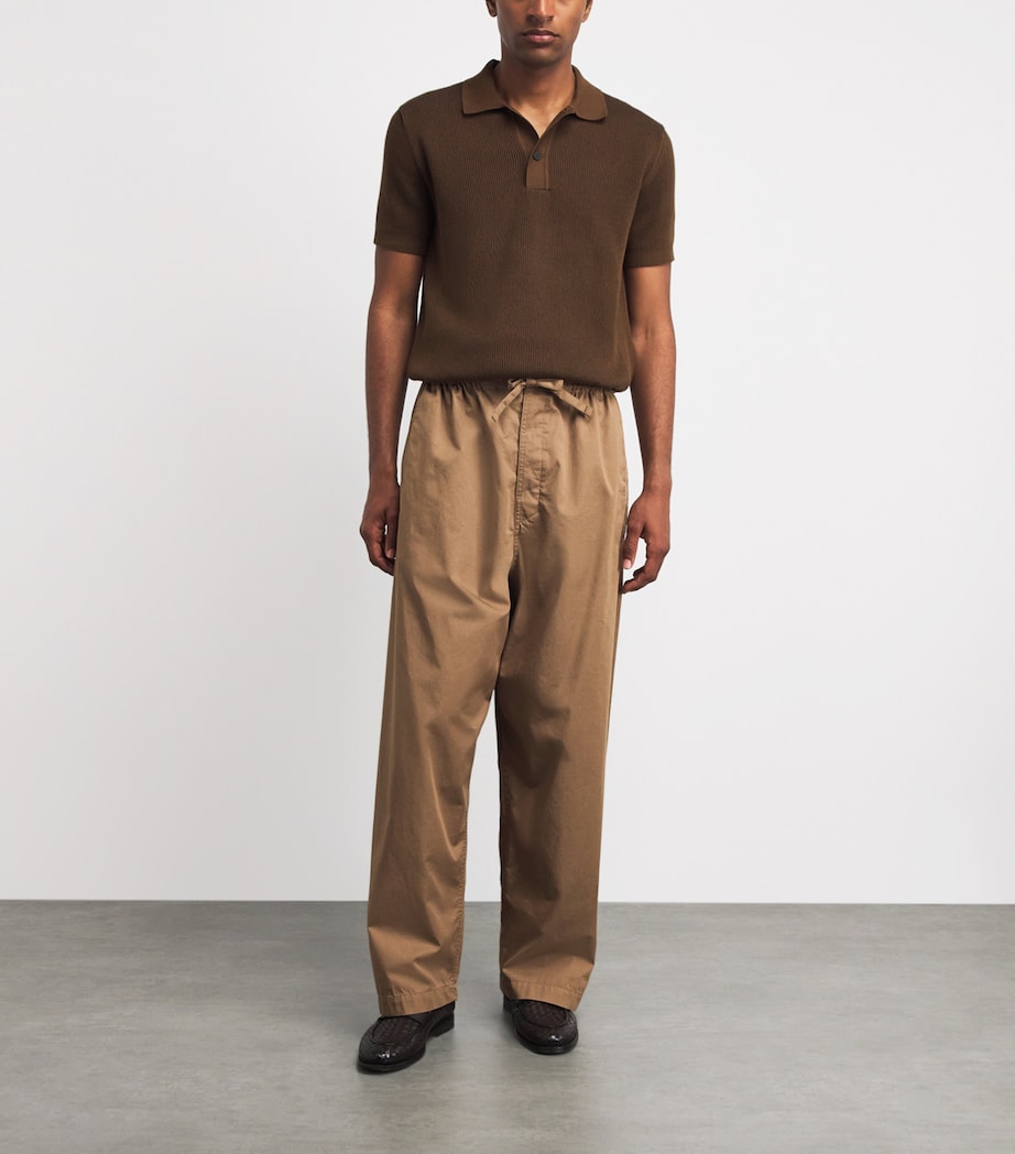 Sunspel Mens Cotton Rib-Knit Polo Shirt Brgu Bronze Image 2