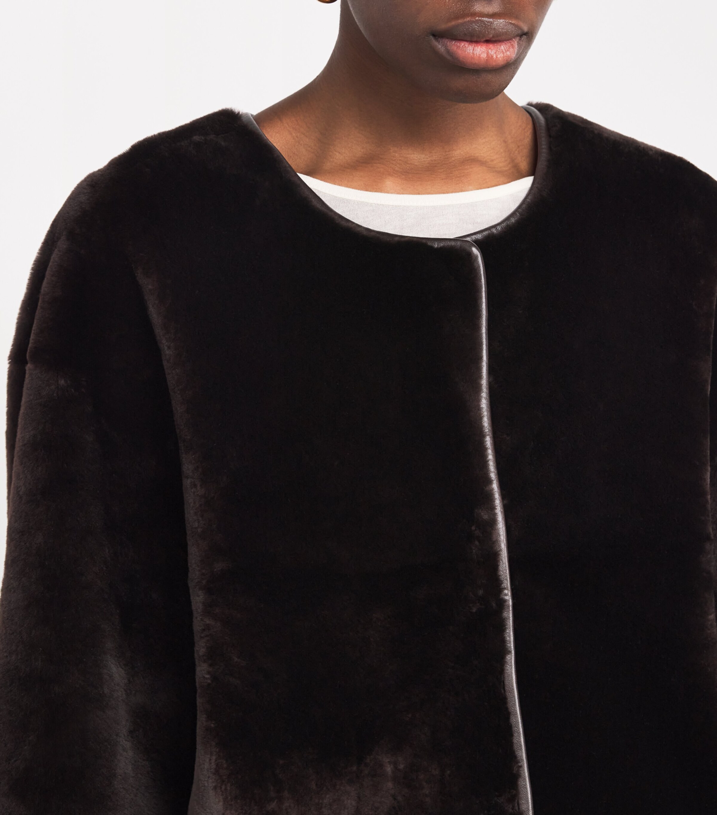 NOUR HAMMOUR Womens Lamb Fur Lyra Coat and Scarf Cocolat Fondant Image 6