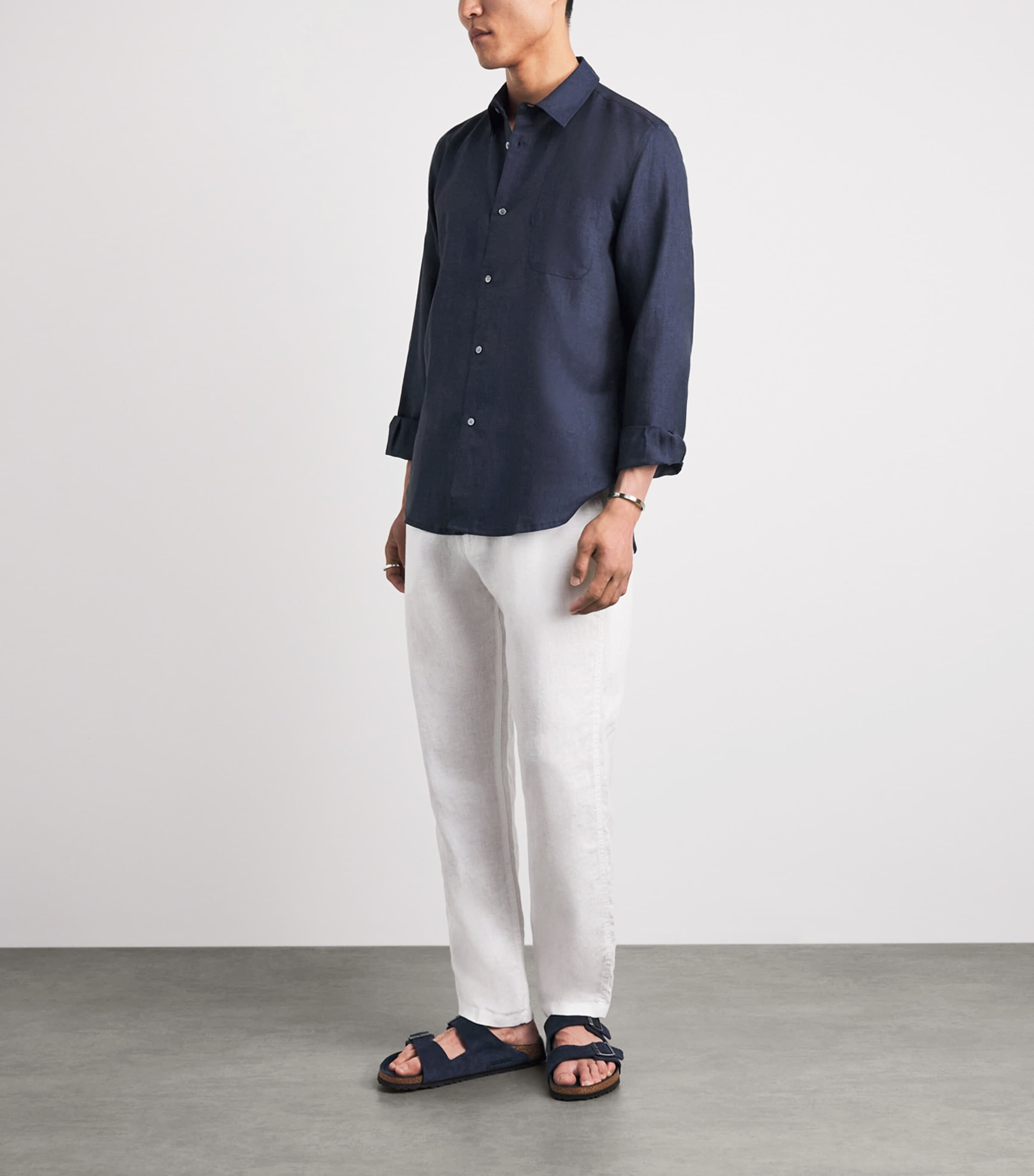 Derek Rose Mens Linen Monaco Shirt Nav Image 2