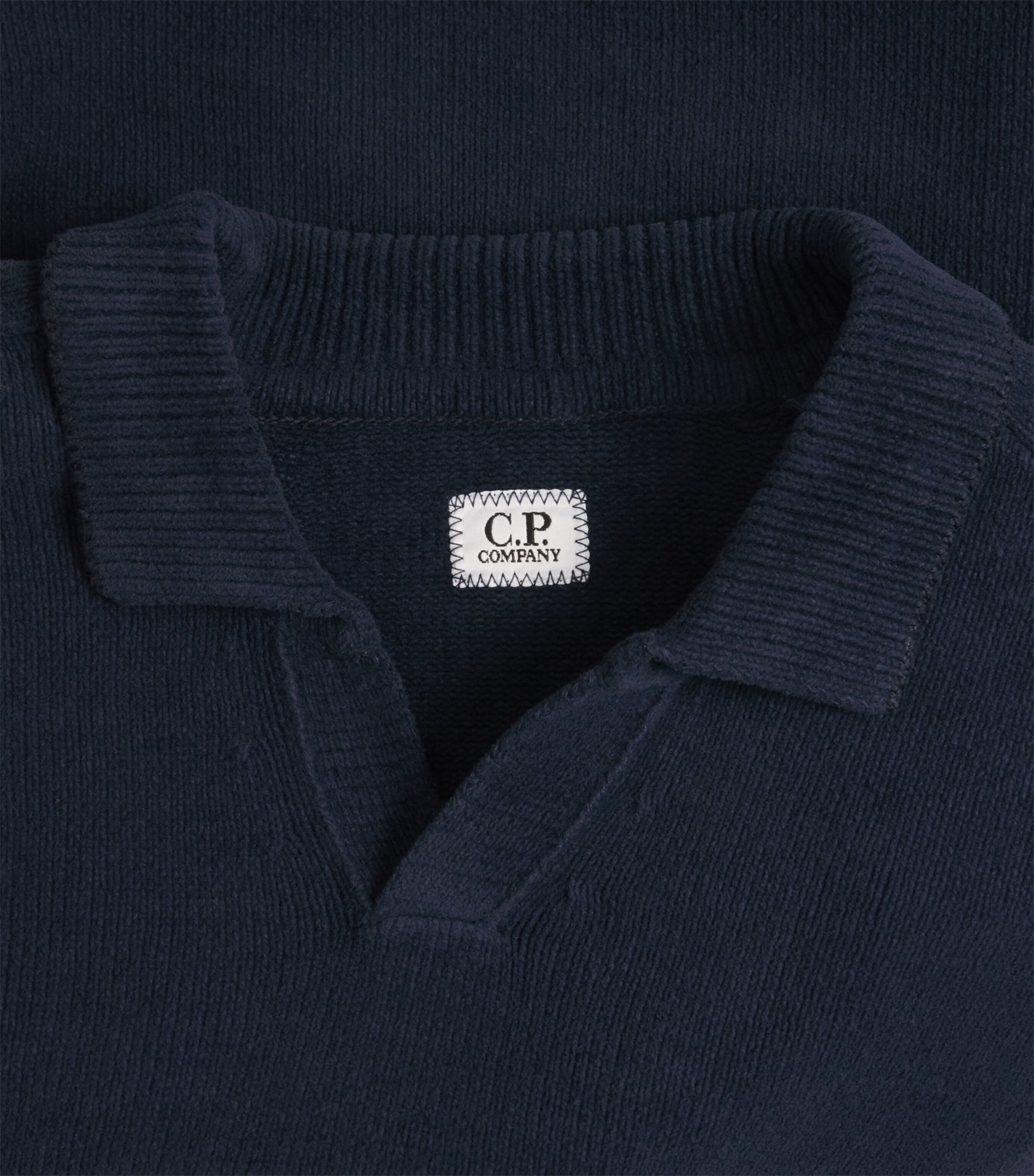C.P. Company Mens Cotton Chenille Lens Polo Sweater Midnight Navy Image 6