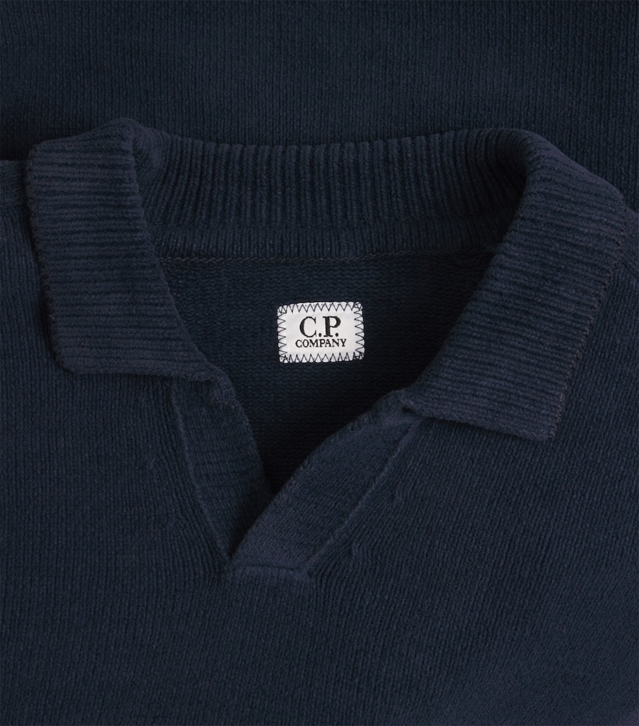 C.P. Company Mens Cotton Chenille Lens Polo Sweater Midnight Navy Image 6