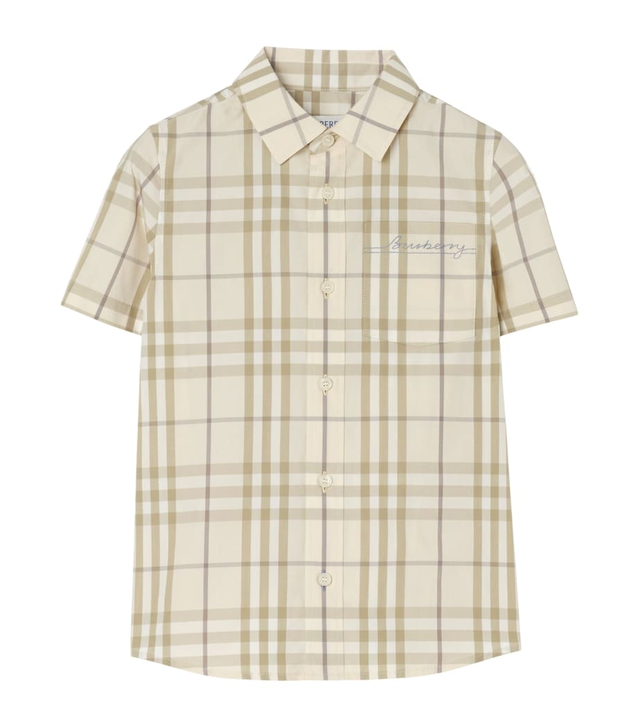 Burberry Kids Cotton Check Short-Sleeve Shirt (14 Years) Sesame Beige Ip Chk Image 1