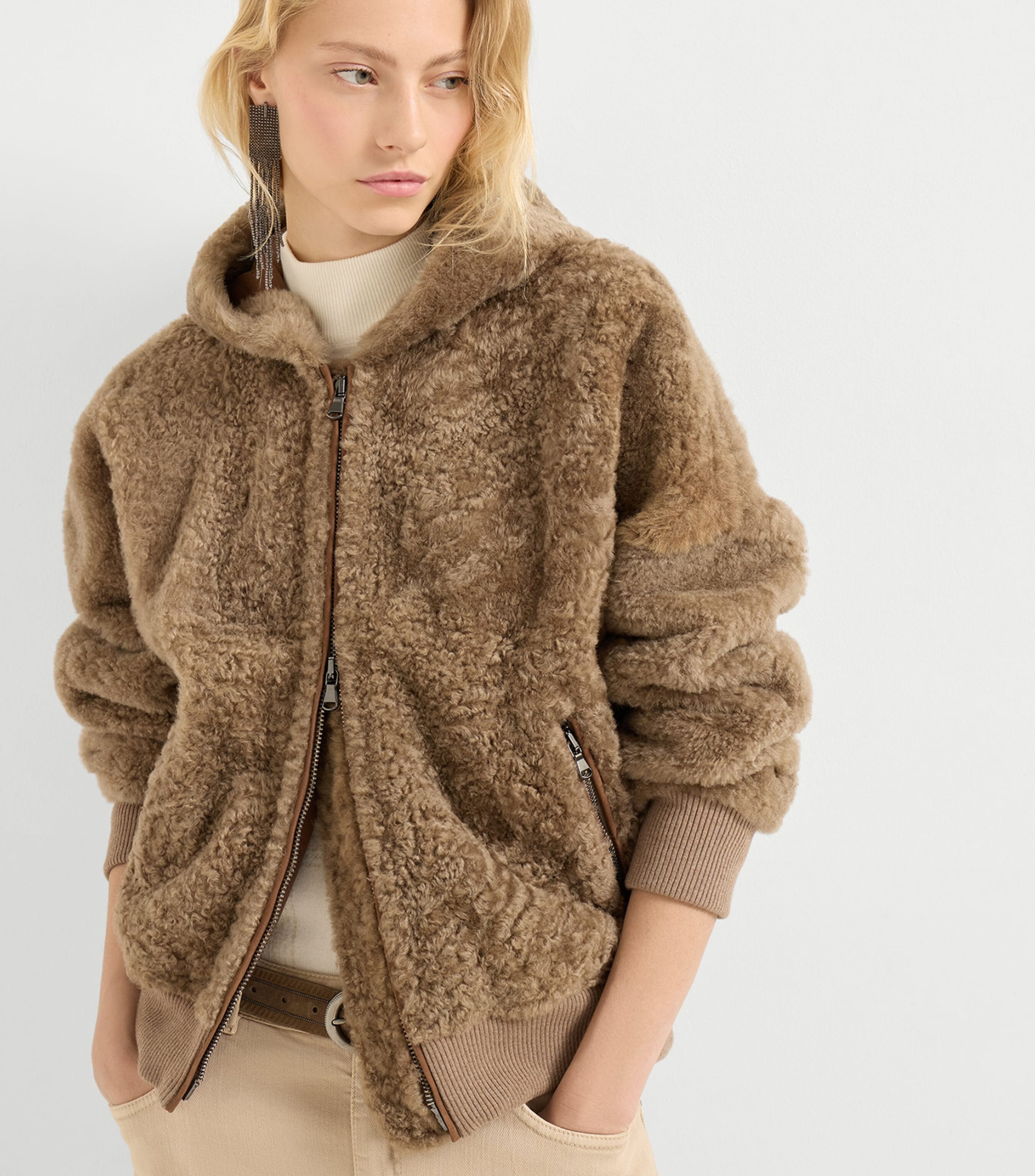 Shearling Zip-Up Hoodie C3666 Image 3