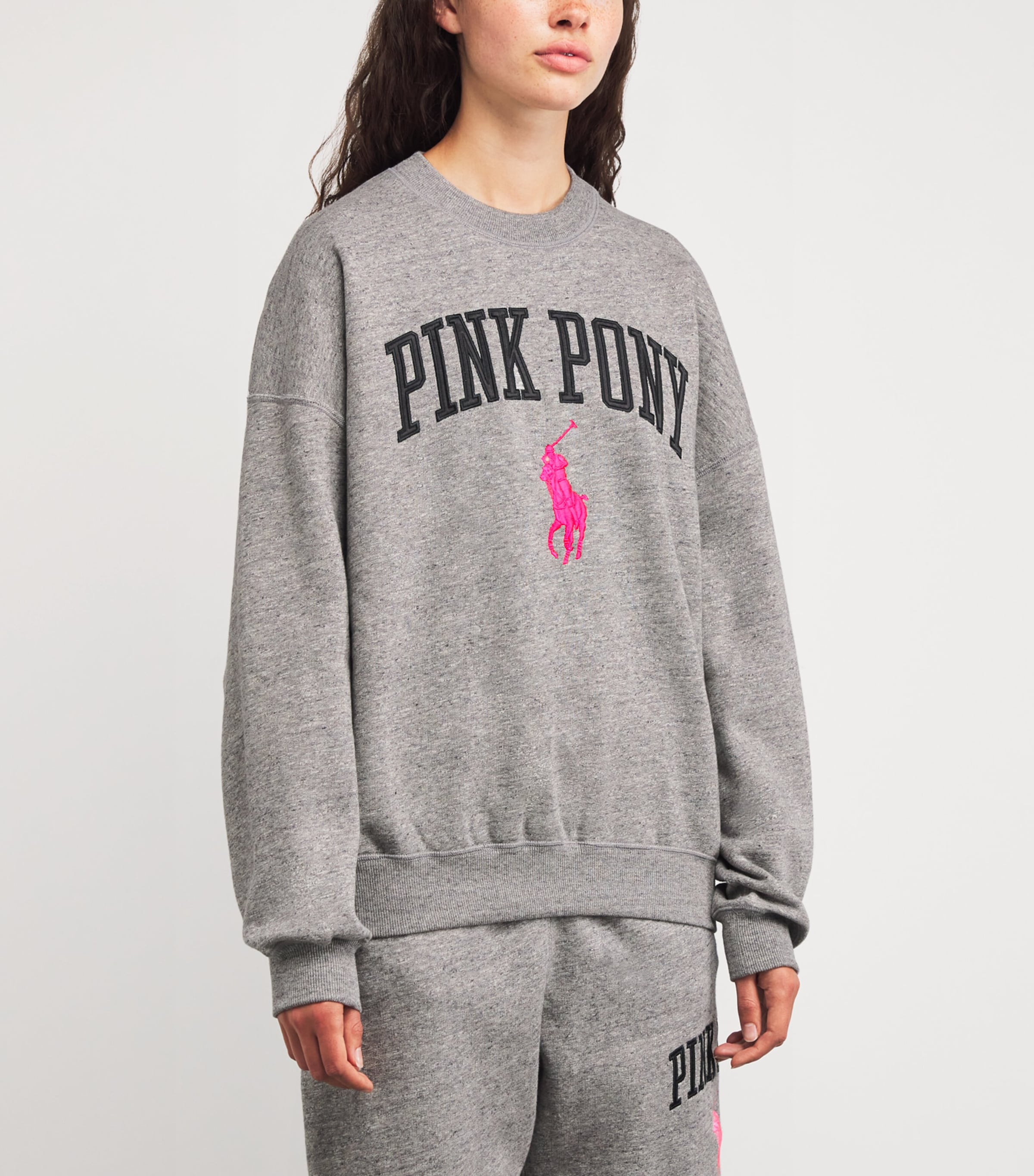 Polo Ralph Lauren Grey Cotton-Blend Pink Pony Sweatshirt