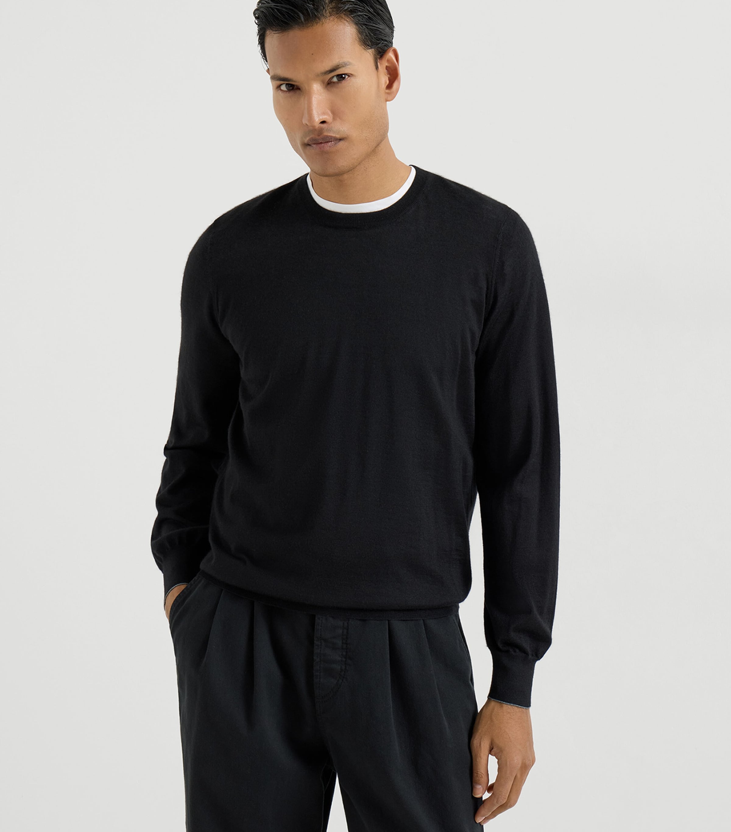 Brunello Cucinelli Mens Cashmere-Silk Crew-Neck Sweater Image 3
