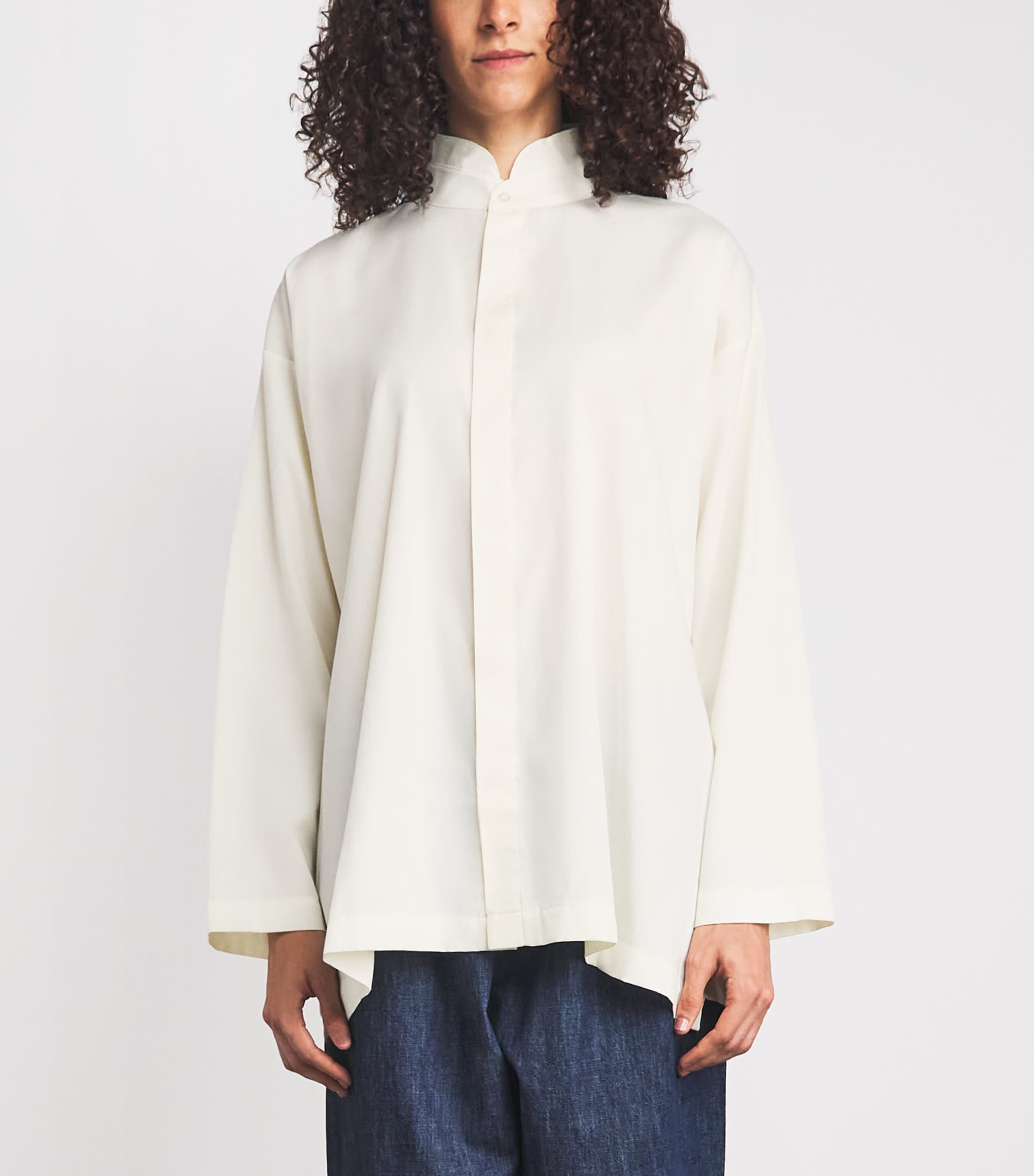 Eskandar Womens Brushed Double Stand-Collar Shirt Cream Image 4