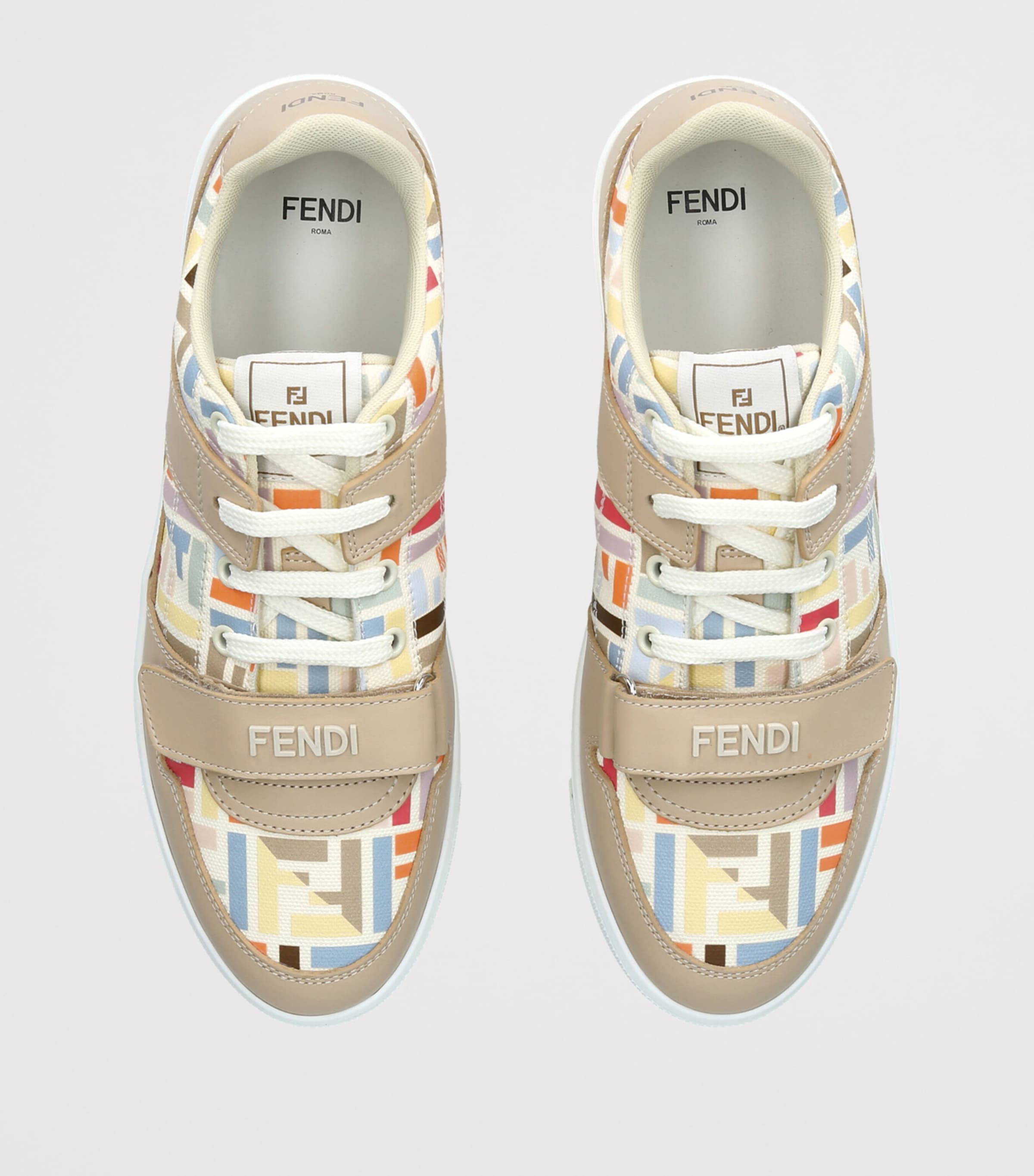 Fendi Kids Leather Logo Sneakers Beige Comb Image 3