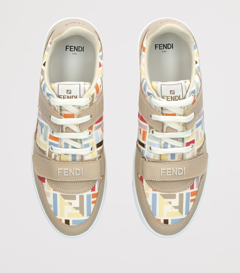 Fendi Kids Leather Logo Sneakers Beige Comb Image 3