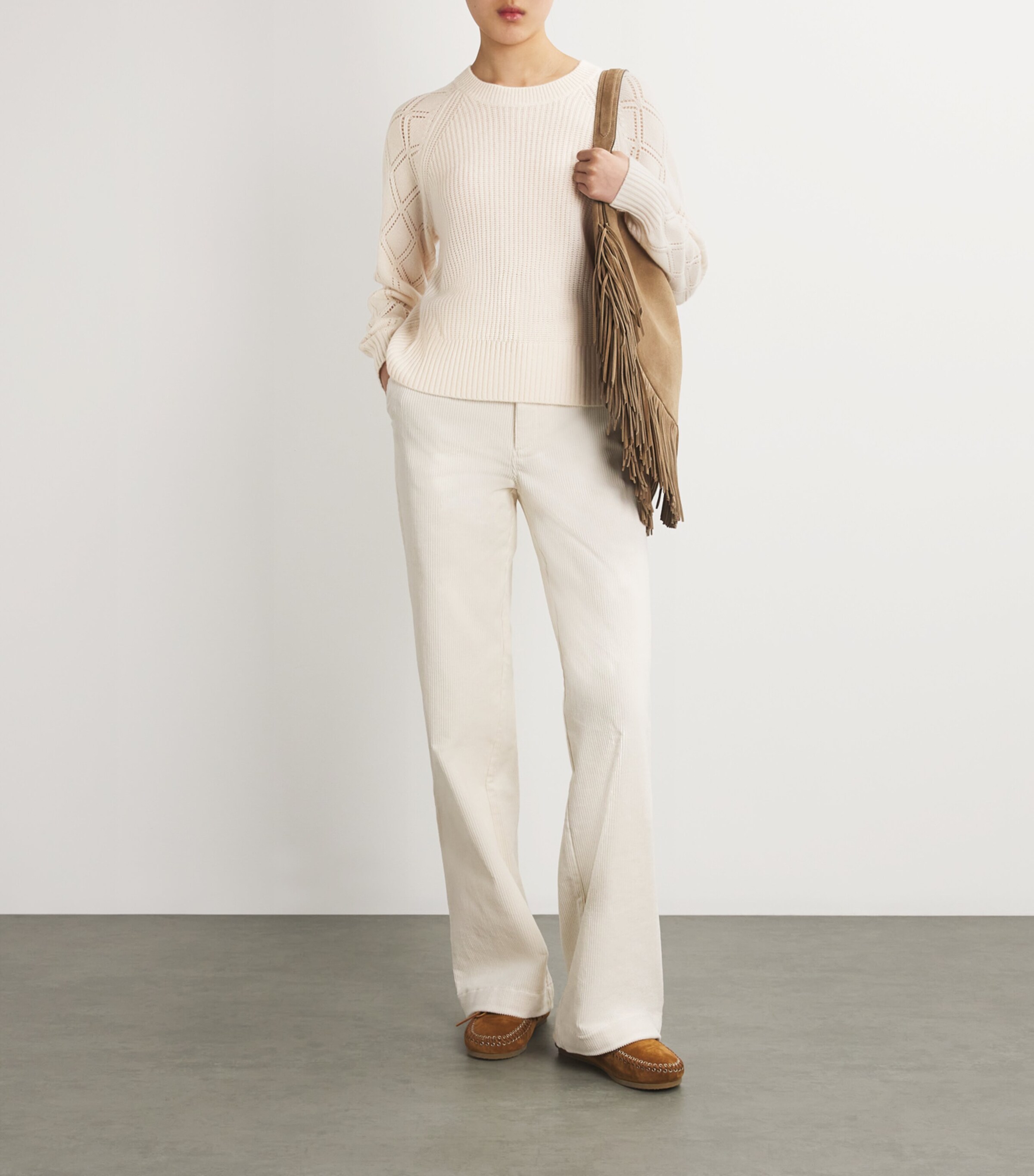 PAIGE Womens Cashmere Pointelle-Sleeve Monserrat Sweater Ivory Image 2