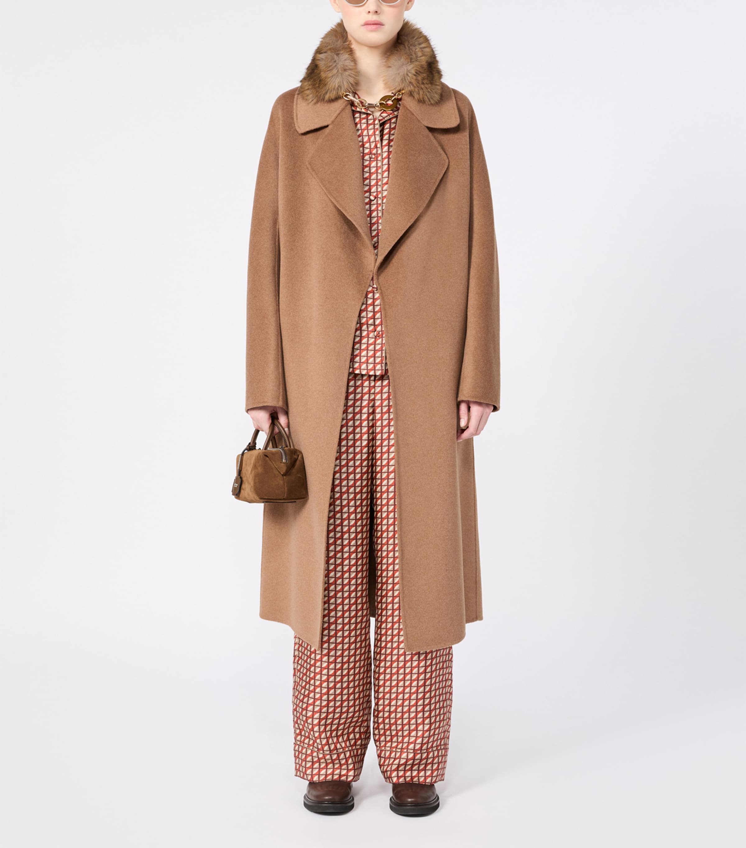 Max Mara Womens Wool-Cashmere-Blend Wrap Coat Camel Image 2
