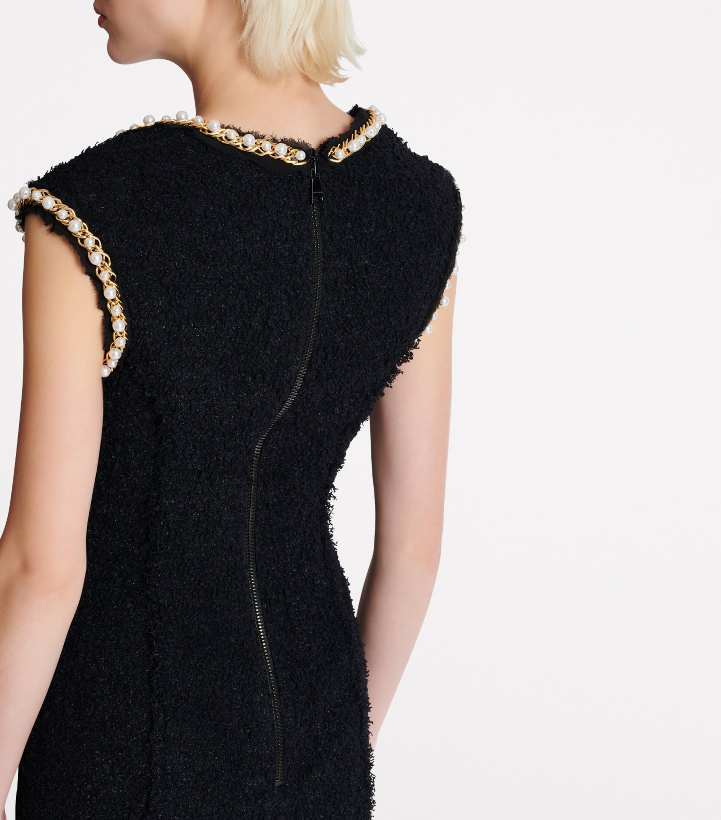 Balmain Womens Tweed Embellished Mini Dress Eel Black Image 4