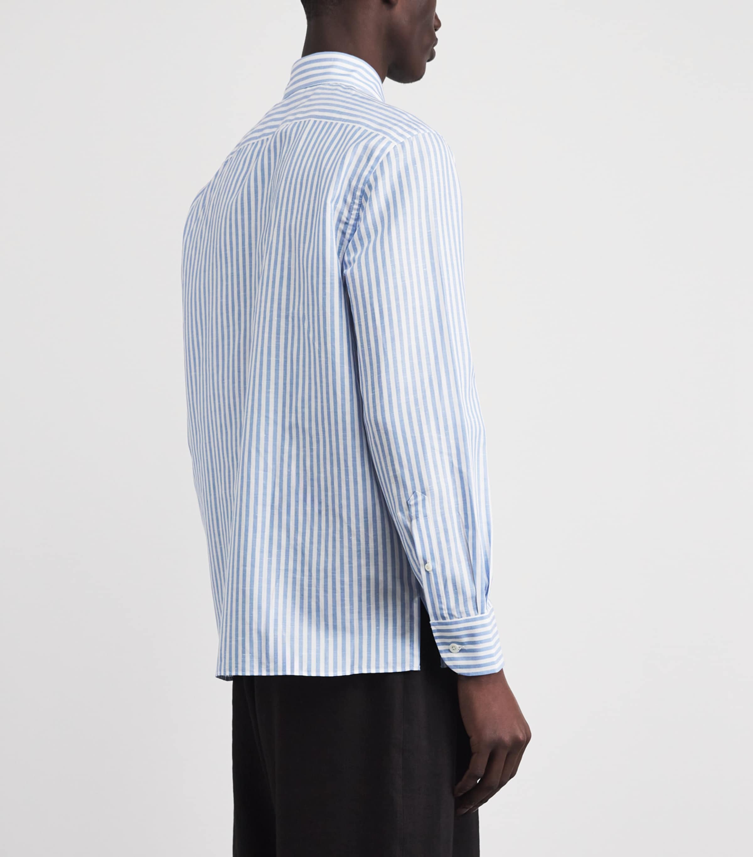 Corneliani Mens Cotton-Linen Stripe Shirt China Blue Image 5