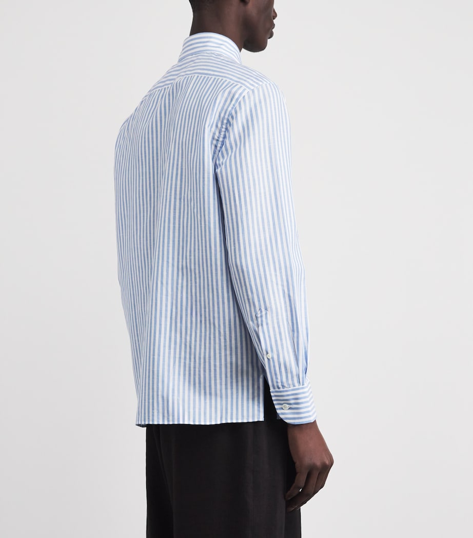 Corneliani Mens Cotton-Linen Stripe Shirt China Blue Image 5