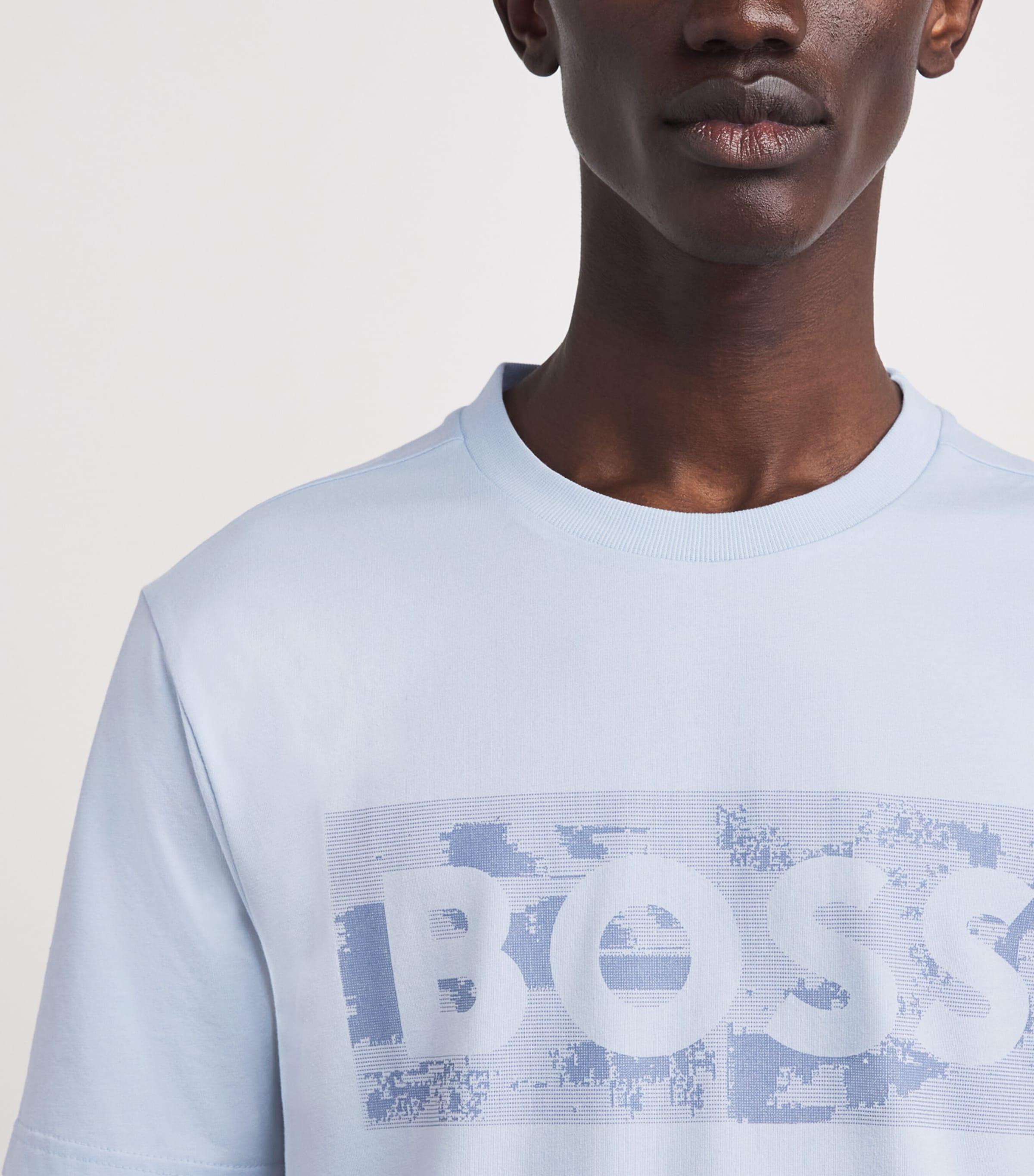 BOSS Mens Stretch-Cotton Logo T-Shirt Open Blue Image 3