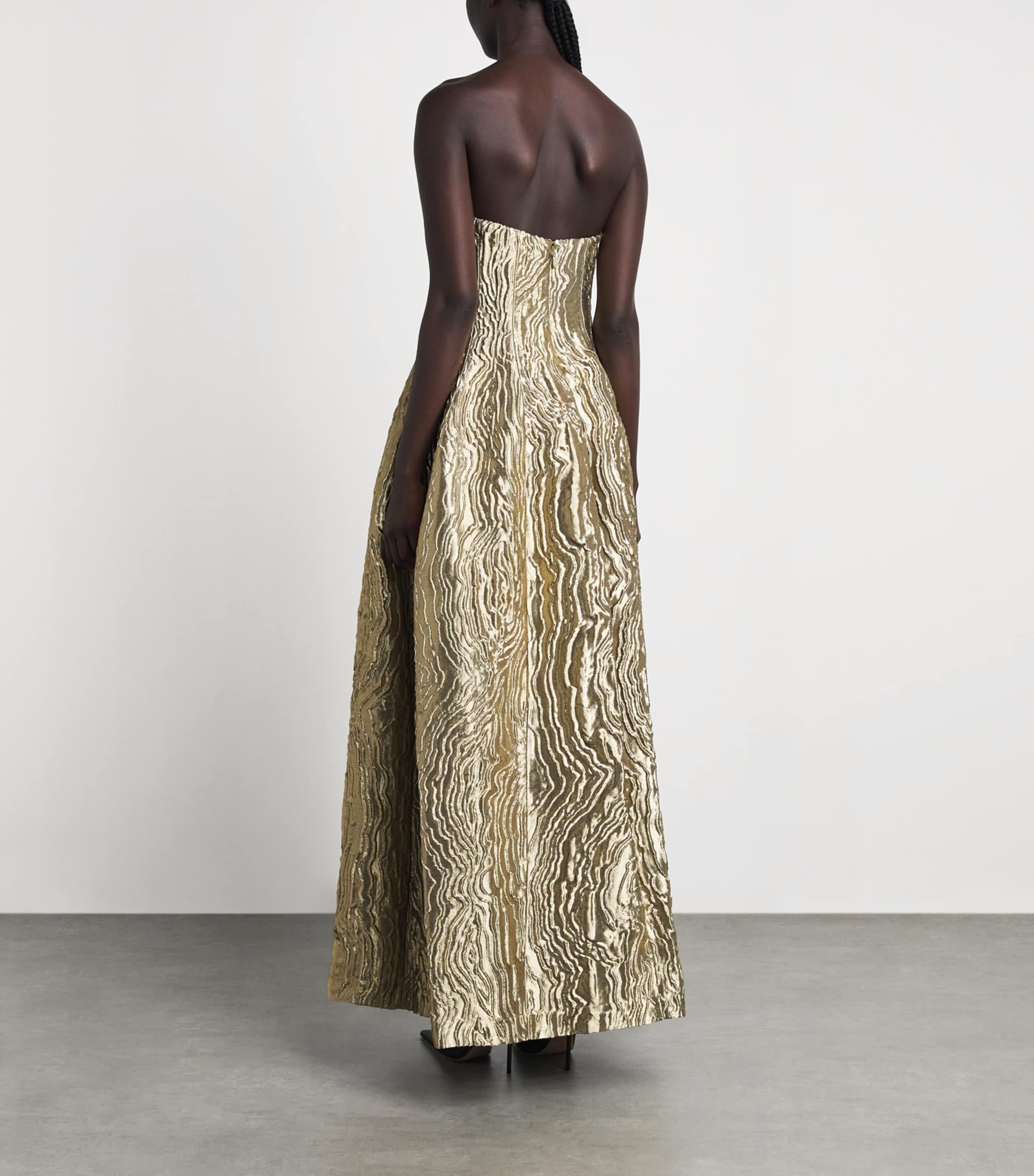 Simkhai Womens Metallic Jacquard Celeste Gown Light Gold Image 4