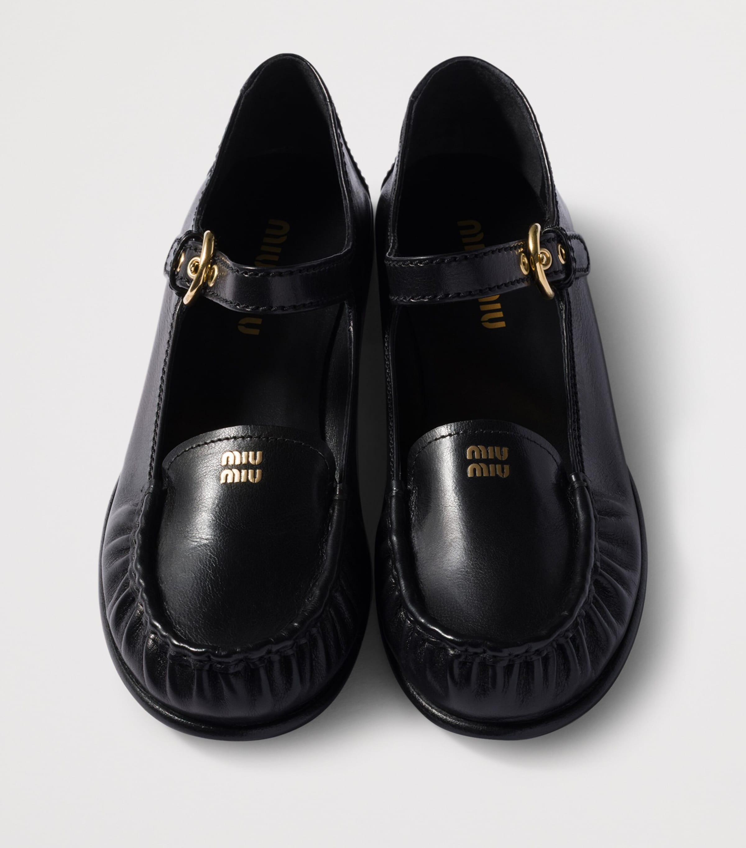Miu Miu Womens Leather Strap-Detail Loafers Image 5