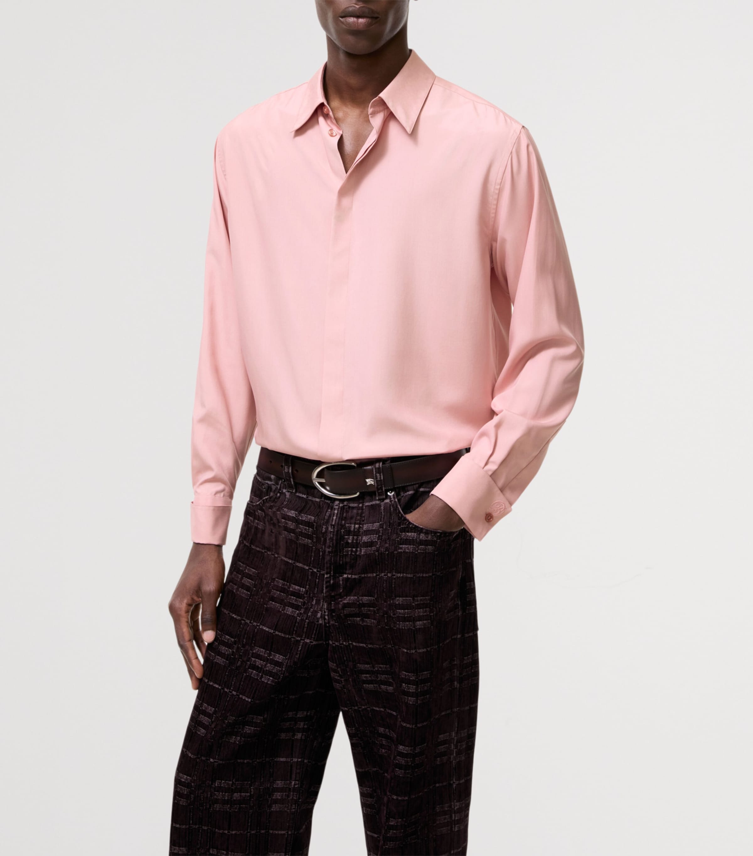 Burberry Mens Silk Relaxed Shirt Begonia Pink Image 2