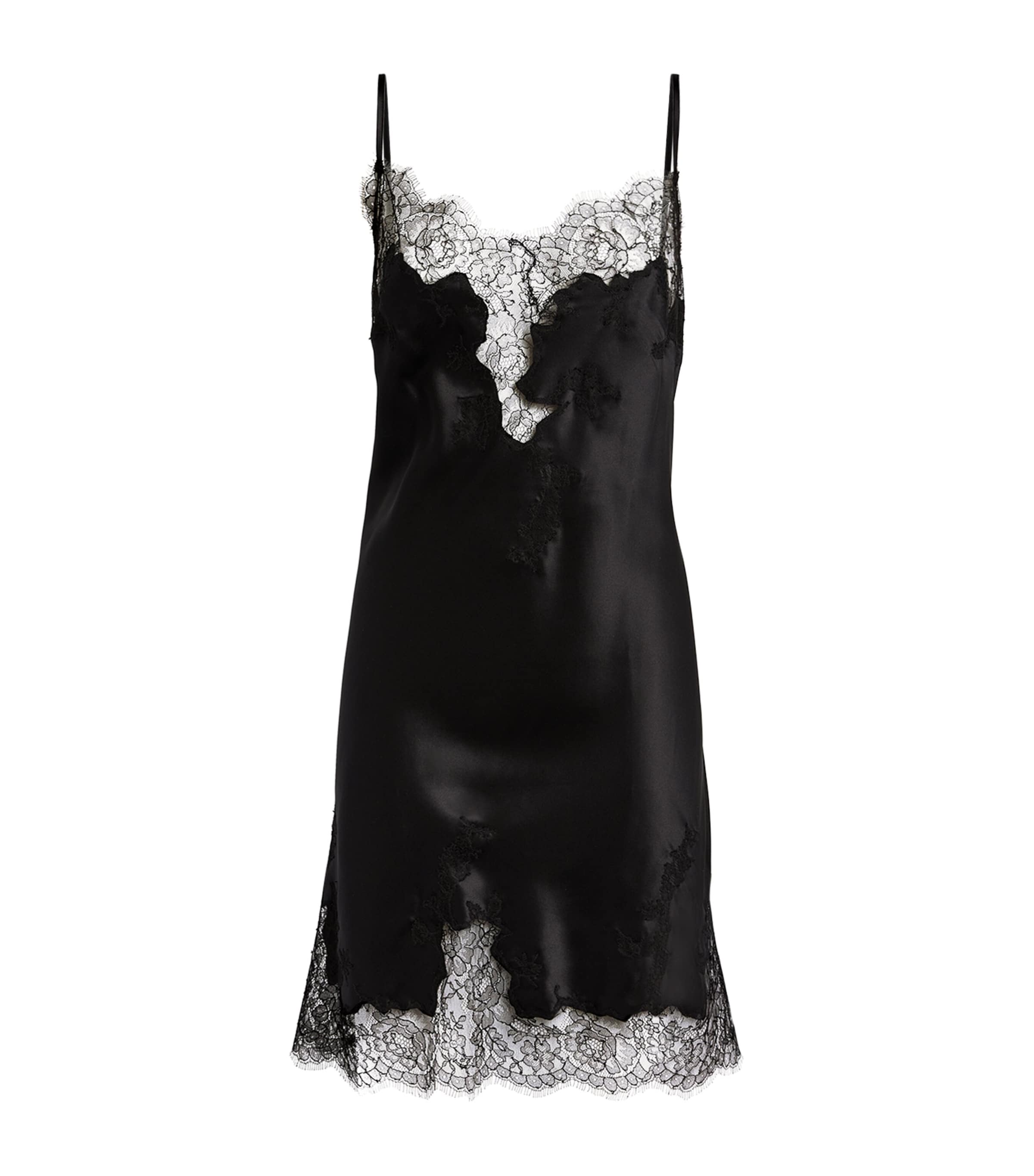 Shop Marjolaine Silk Lace-trim Chemise In Black