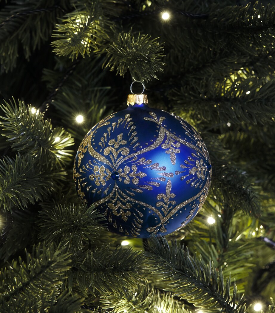 Harrods Glitter Fleur-de-Lis Pattern Bauble Royal Blue Image 3