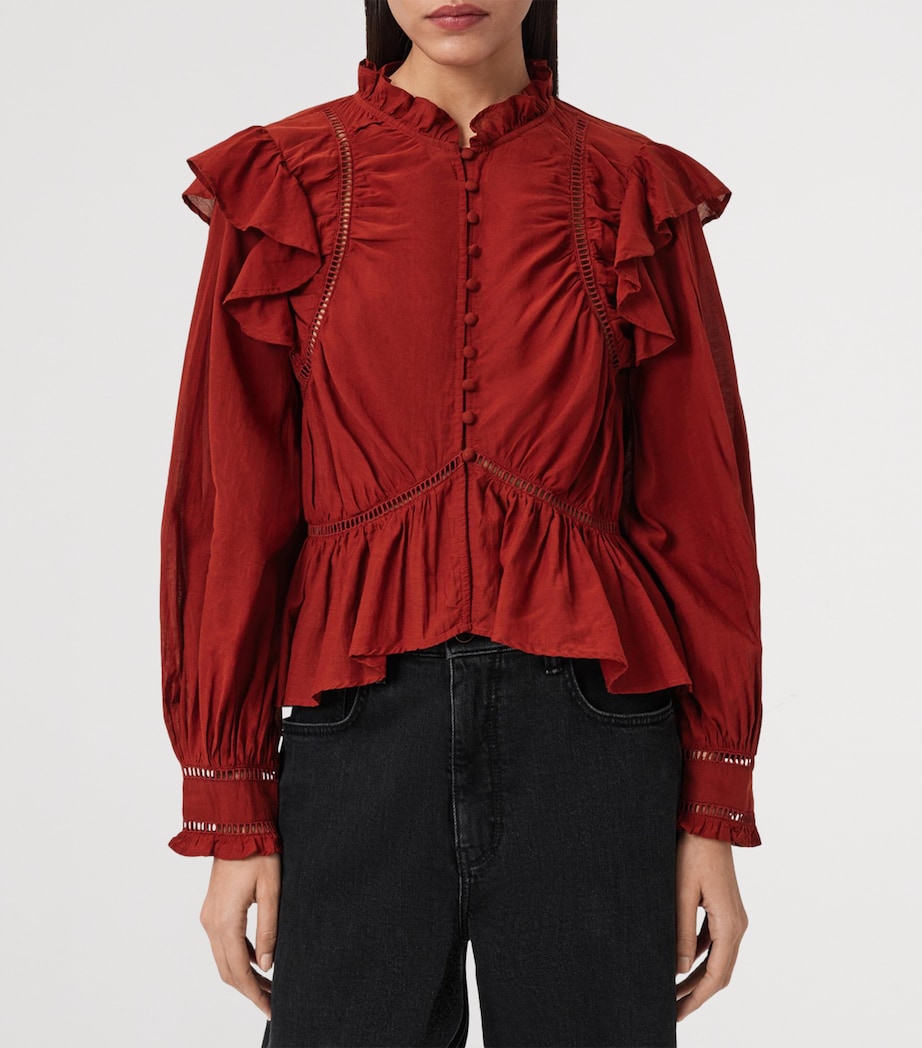 AllSaints Womens Ruffled Lima Blouse Paprika Red Image 3