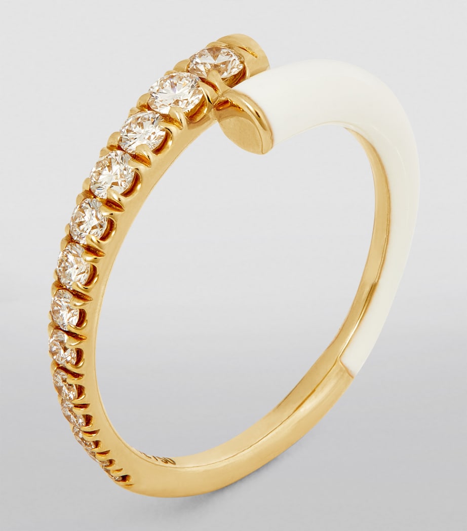 Yellow Gold, Diamond and Enamel Lola Ring WHITE Image 2
