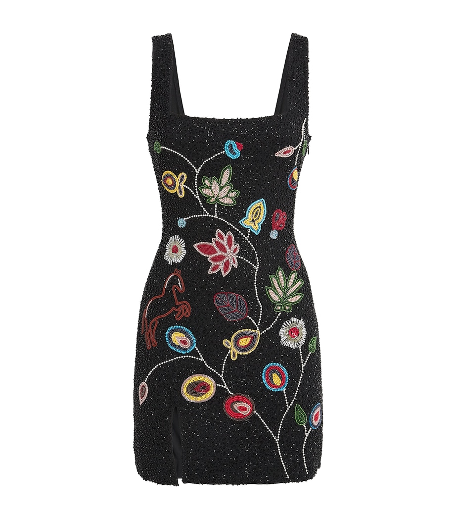 STAUD Womens Beaded Floral Le Sable Mini Dress Taps Tapestry Image 1