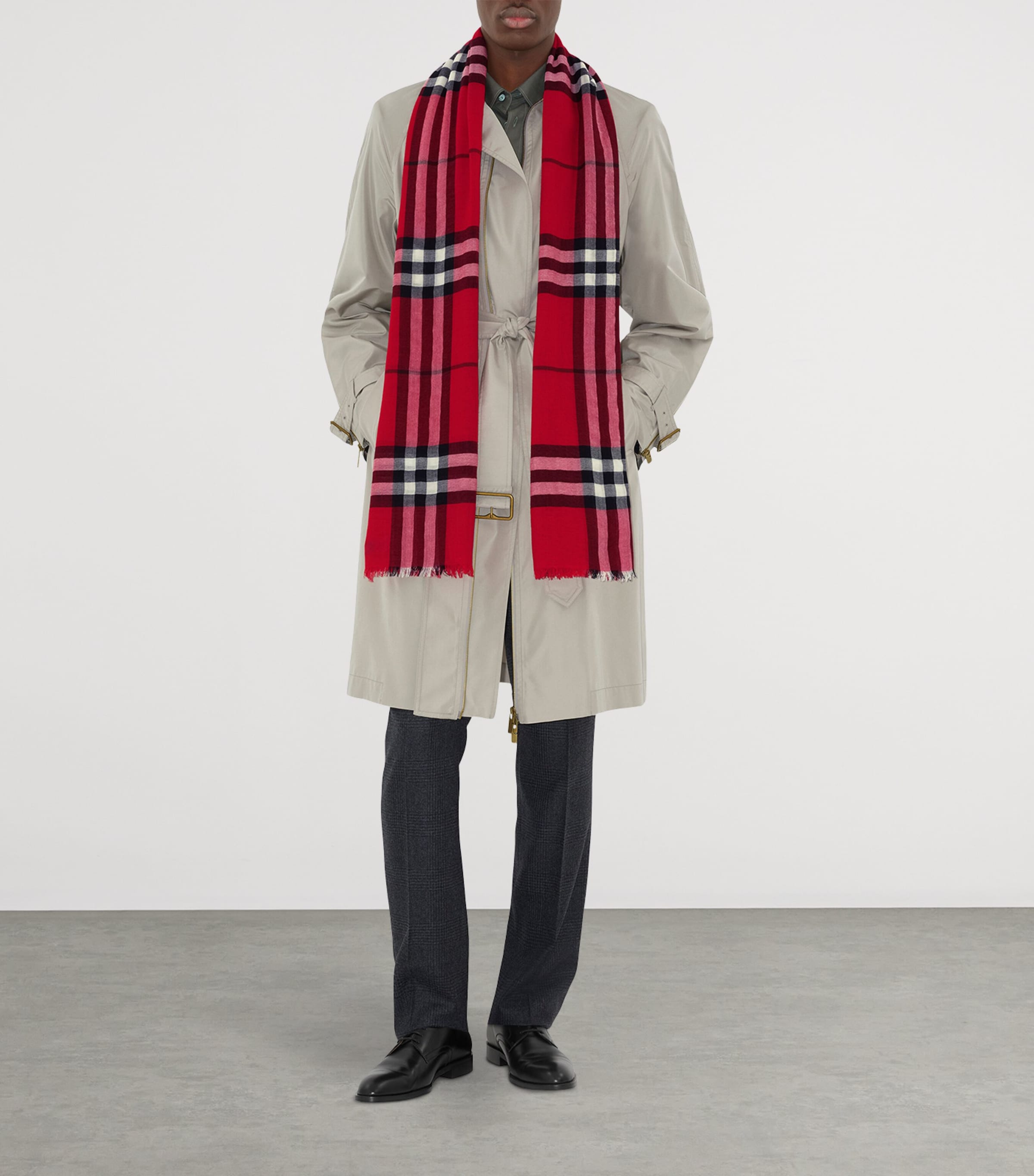 Burberry Wool Wide Check Scarf Post Red Image 4