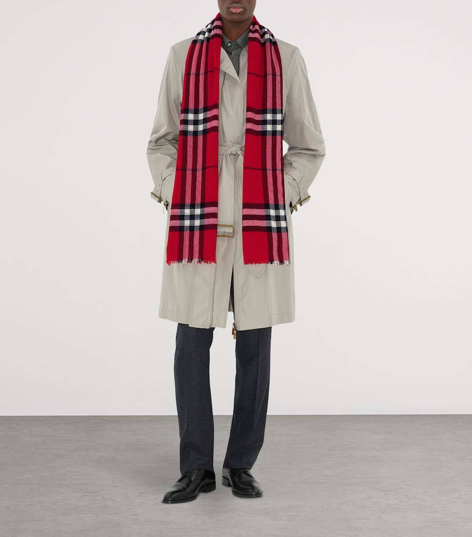Wool Wide Check Scarf POST RED Image 4