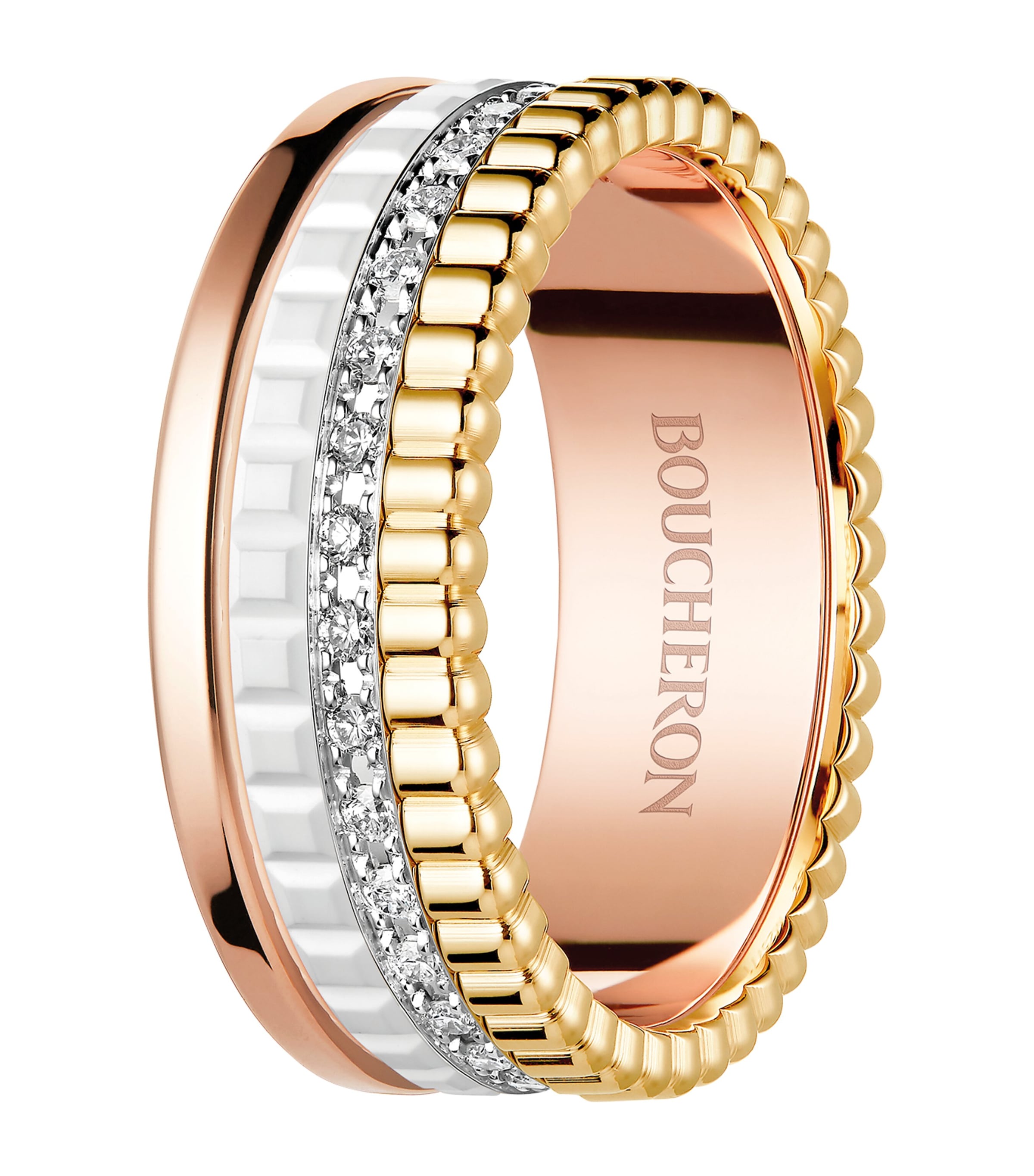 Small Mixed Gold and Diamond Quatre White Edition Ring NO COLOUR Image 4