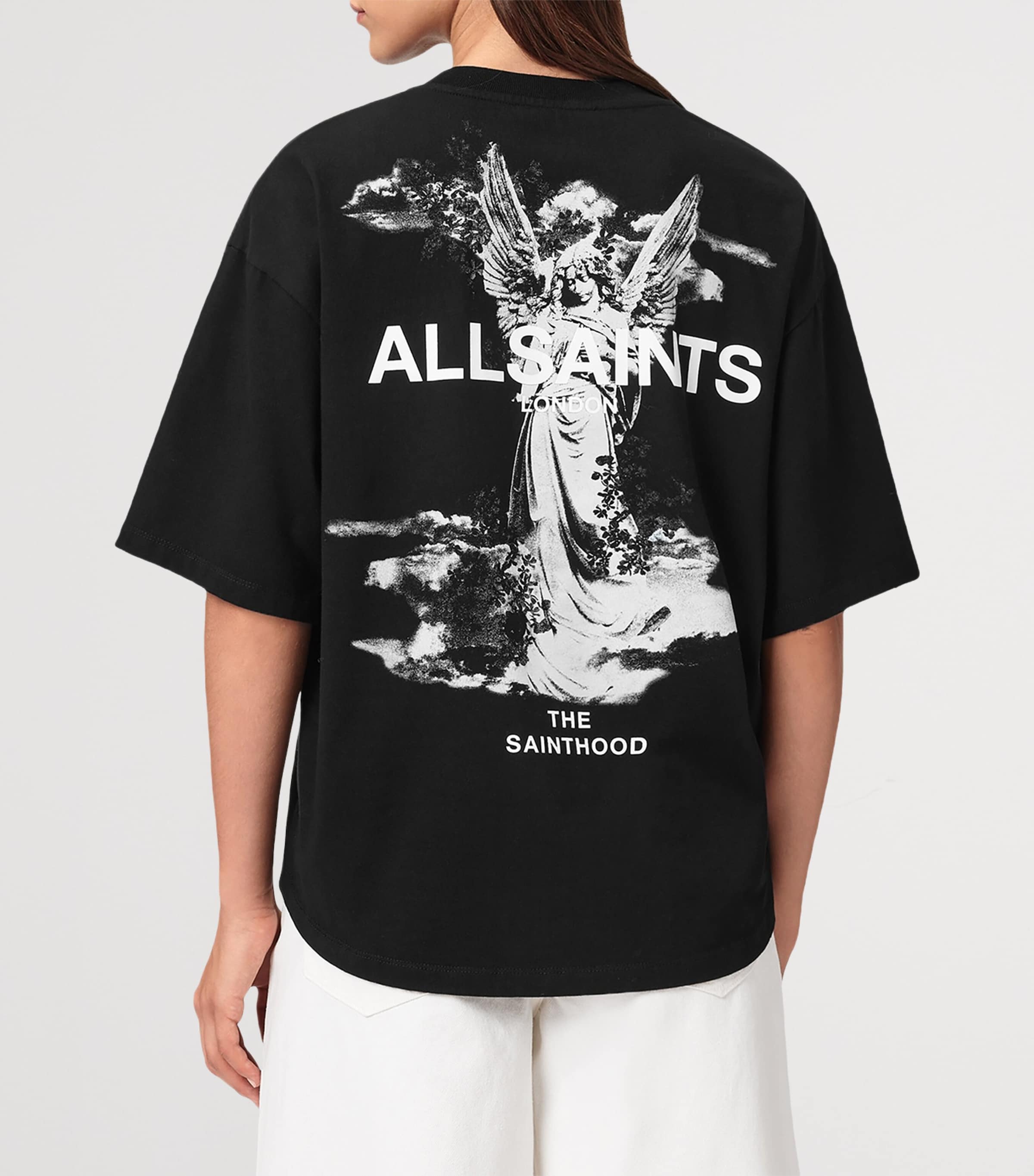 AllSaints Womens Organic Cotton Guardian Amelie Oversized T-Shirt Black Image 6