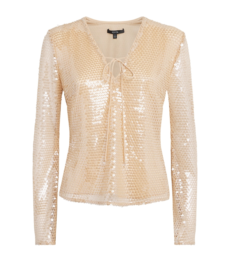 Toccin Womens Sequinned Zuri Blouse Sand Dune Image 1