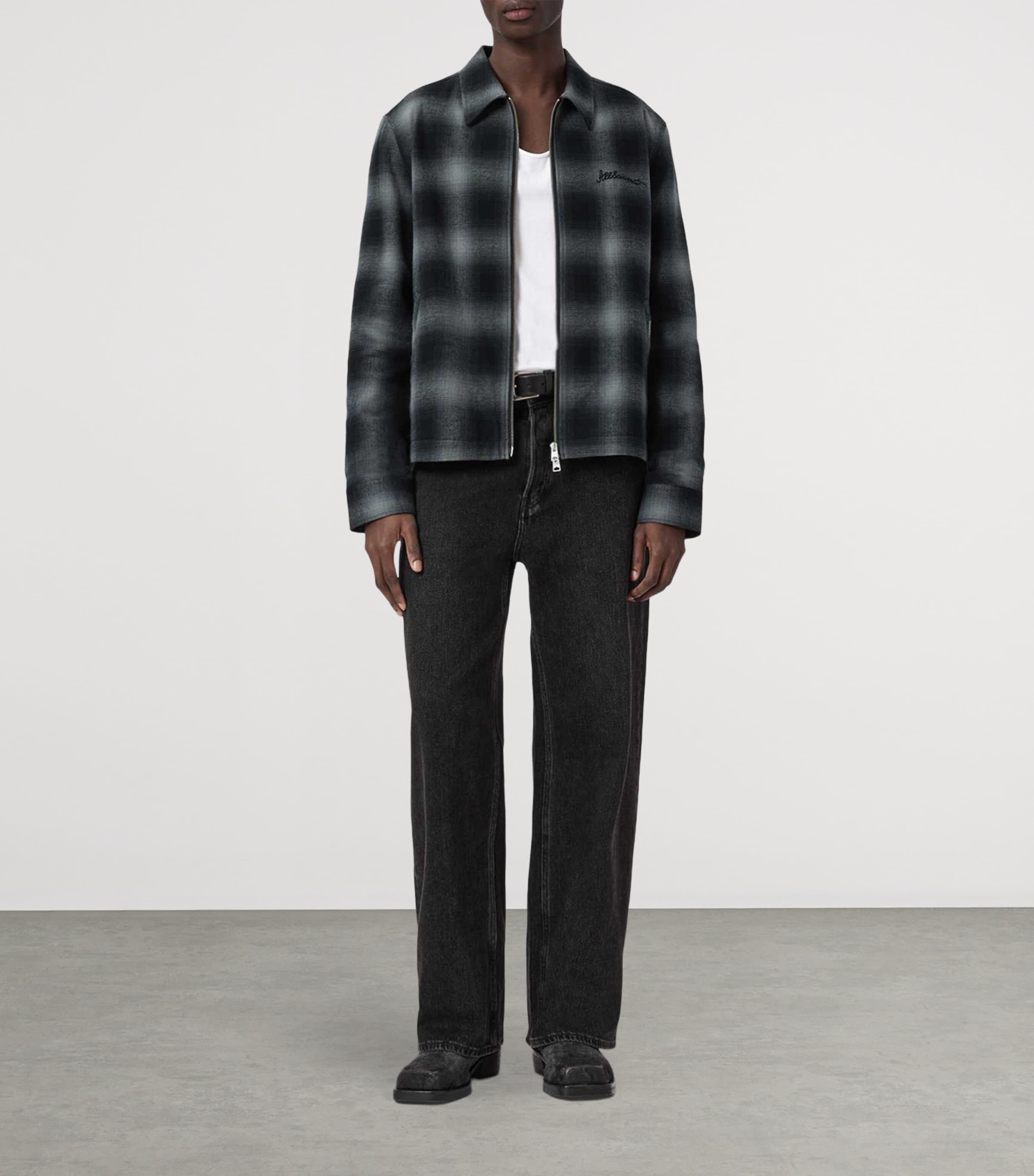 AllSaints Mens Organic Cotton Check Kapi Overshirt Slatewash Blue Image 5