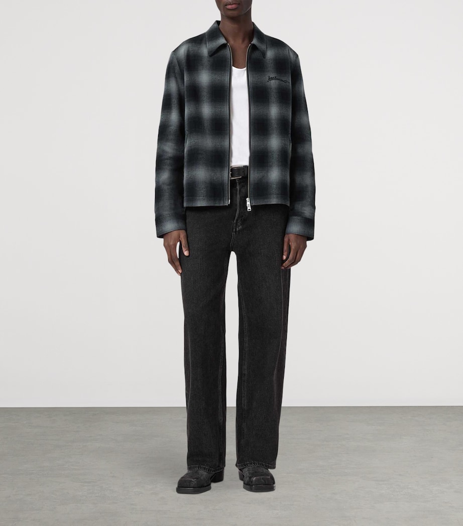 AllSaints Mens Organic Cotton Check Kapi Overshirt Slatewash Blue Image 5