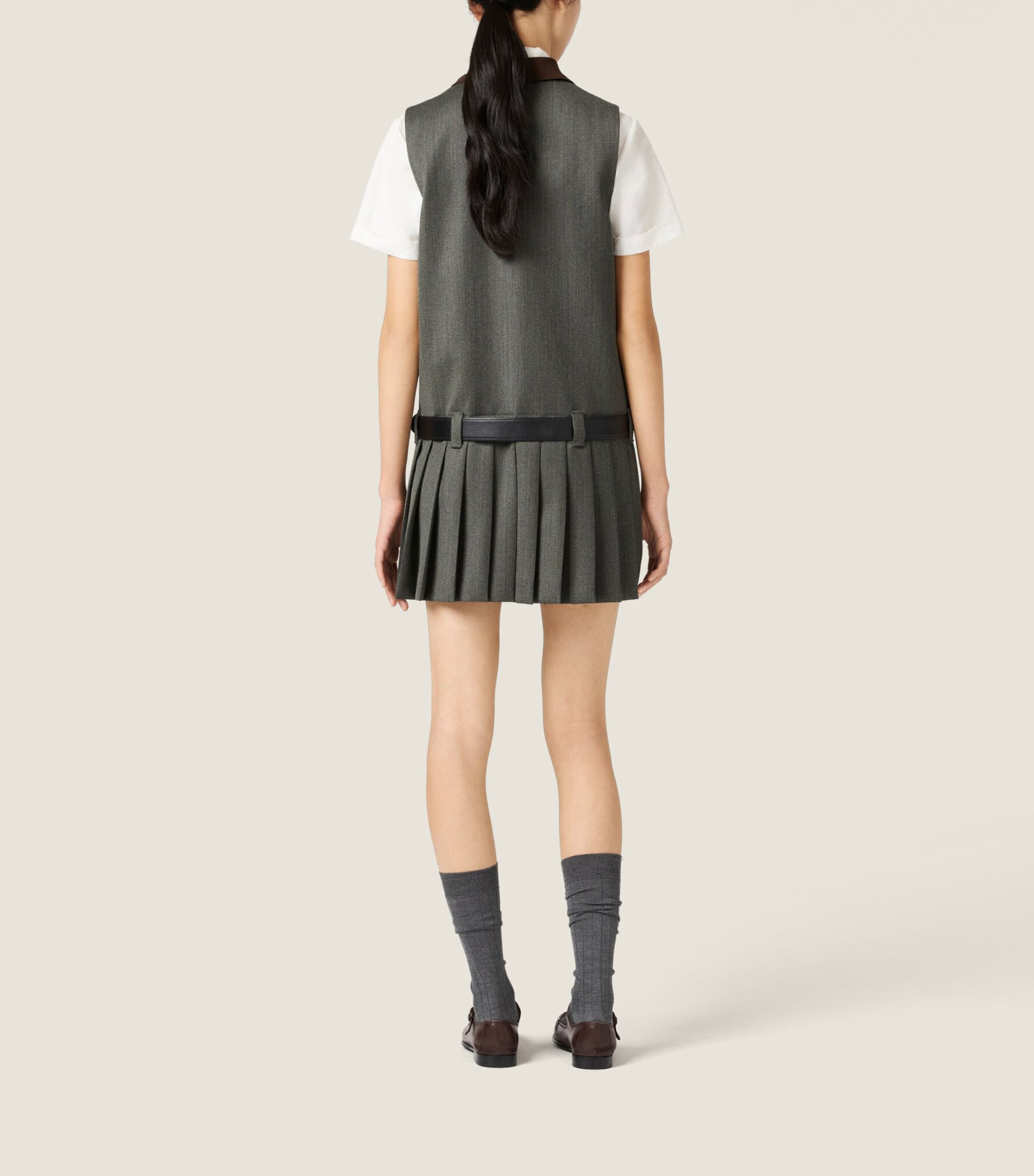 Miu Miu Womens Wool Pleated Mini Dress Image 3