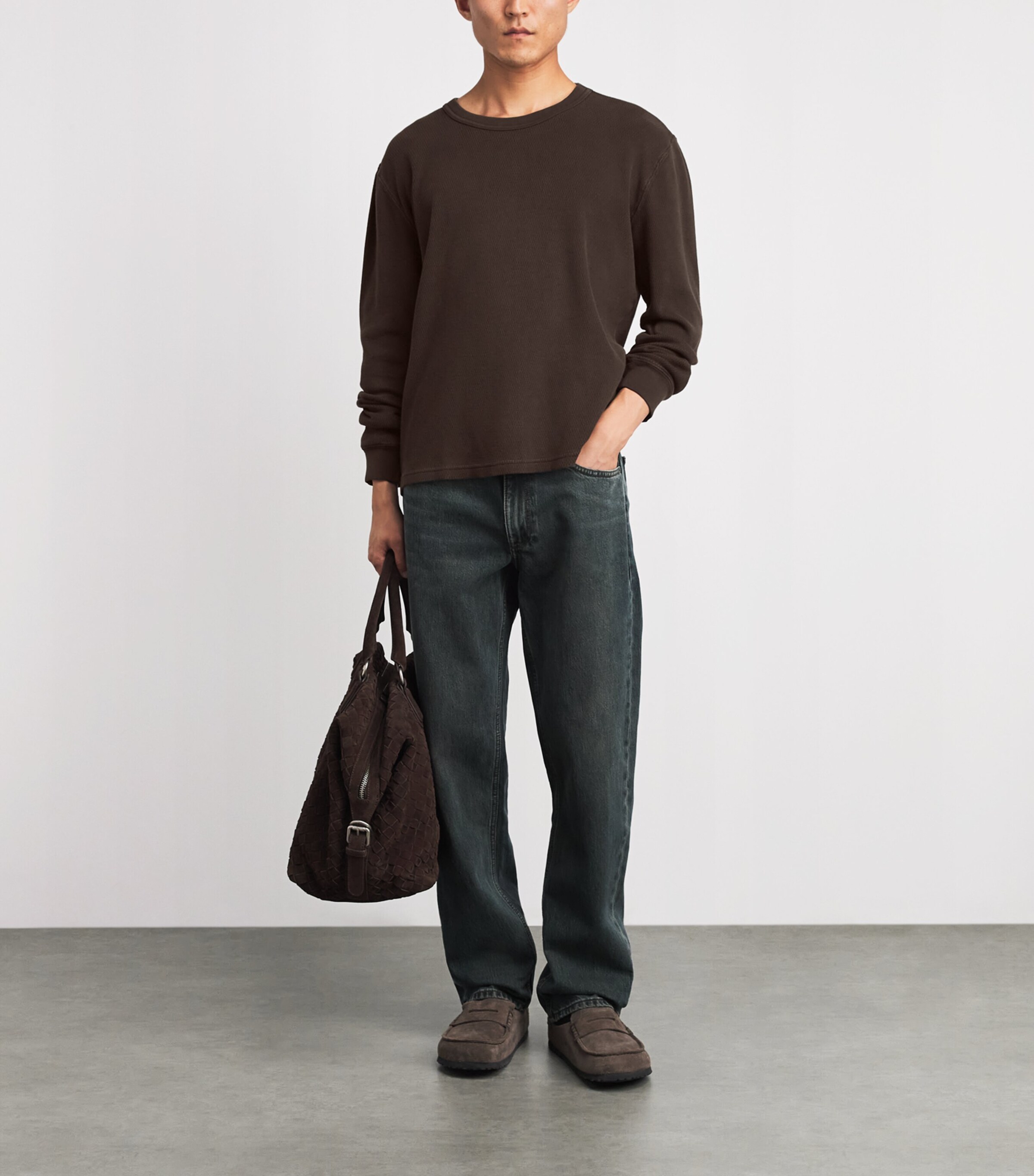 Citizens of Humanity Mens Cotton Waffle-Stitch Sweater Tobacco Image 2