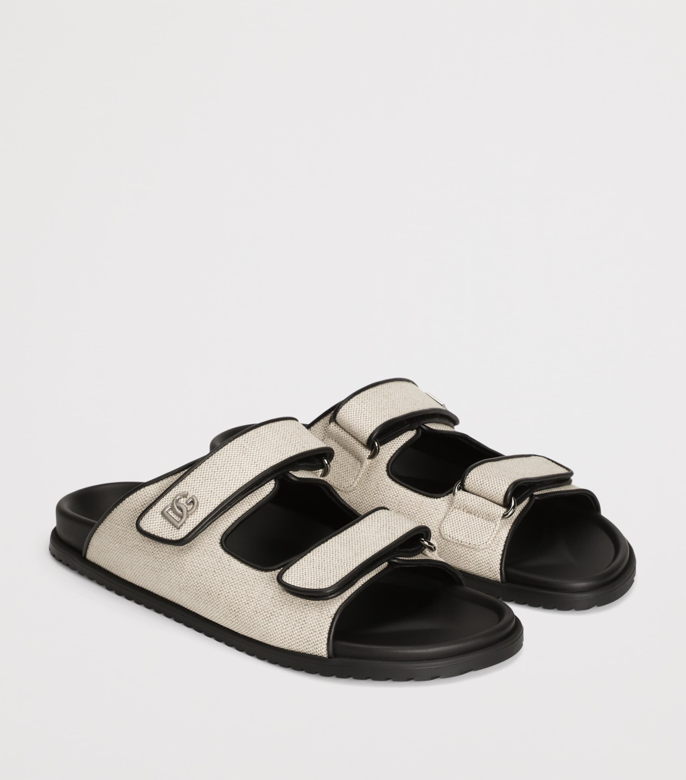 Cotton-Linen Slides 8S469-IVORY/BLACK Image 2