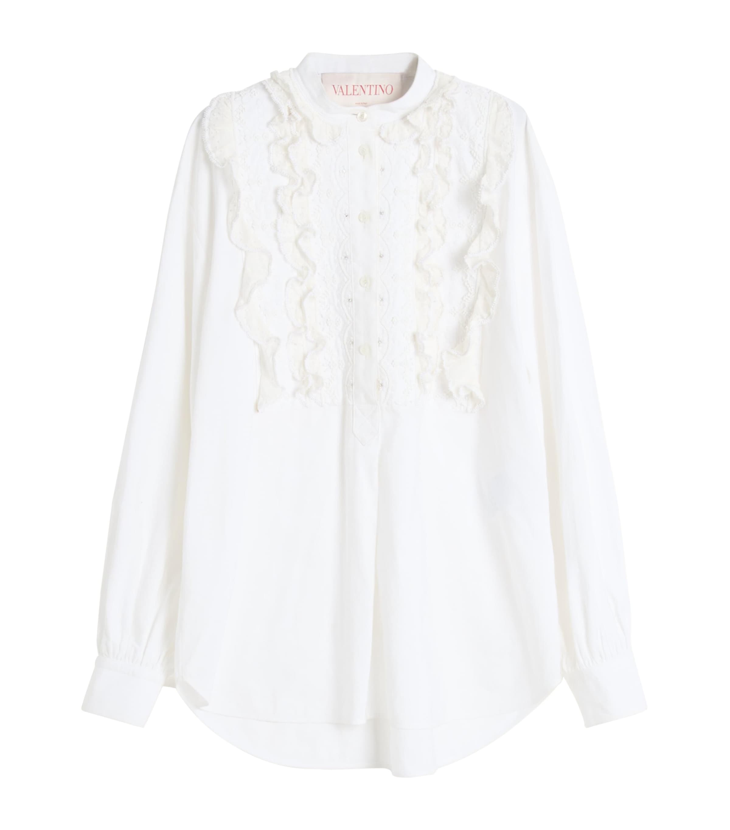 Valentino Womens Cotton-Silk-Blend Ruffled Shirt Image 1