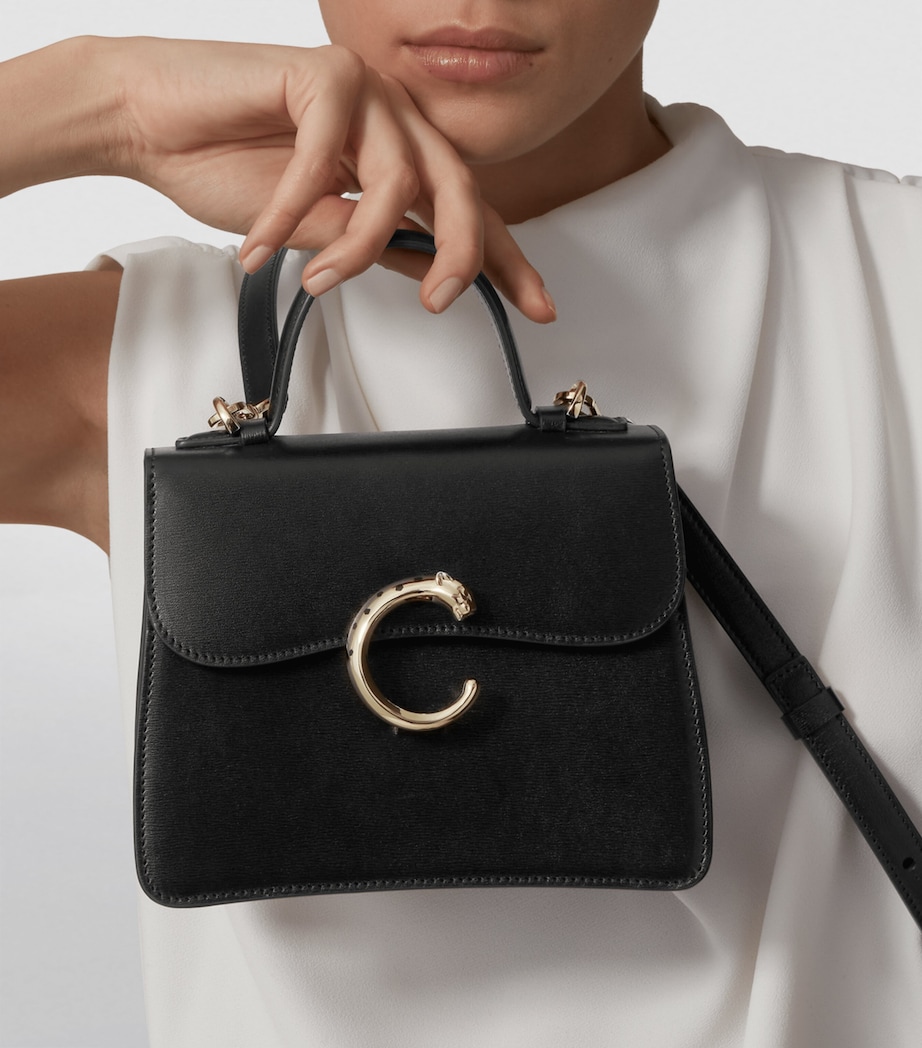 Leather Mini Panthère De Cartier Top-Handle Bag BLACK Image 4