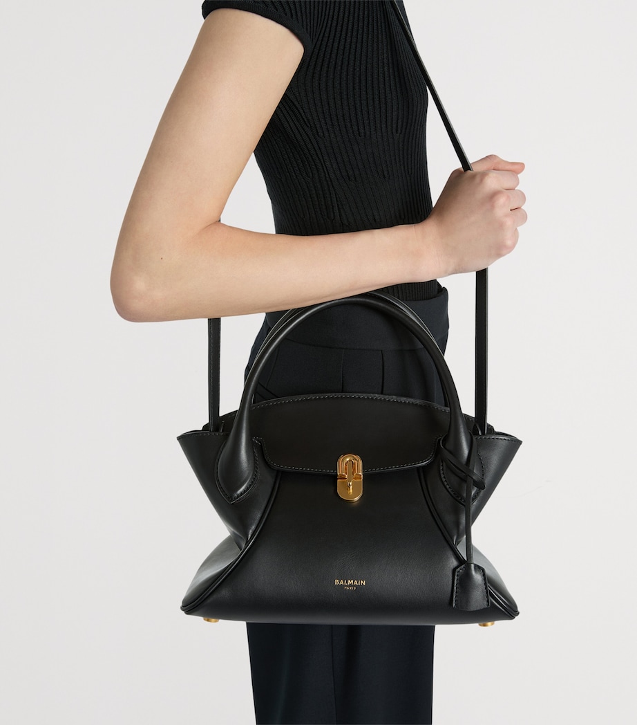 Balmain Womens Small Leather Pulse Day Top-Handle Bag Noir Image 2