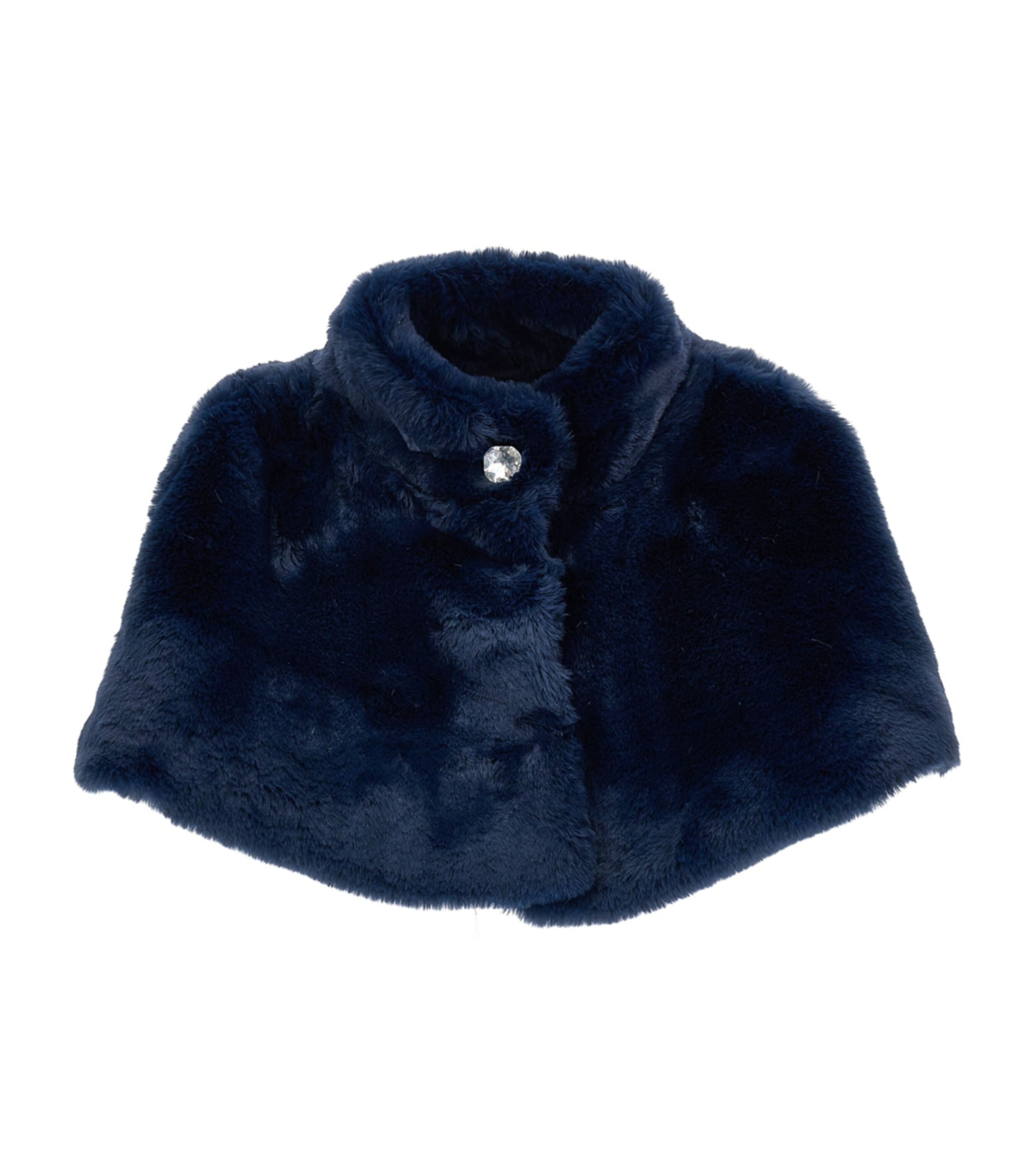 Shop Monnalisa Faux Fur Cape In Navy