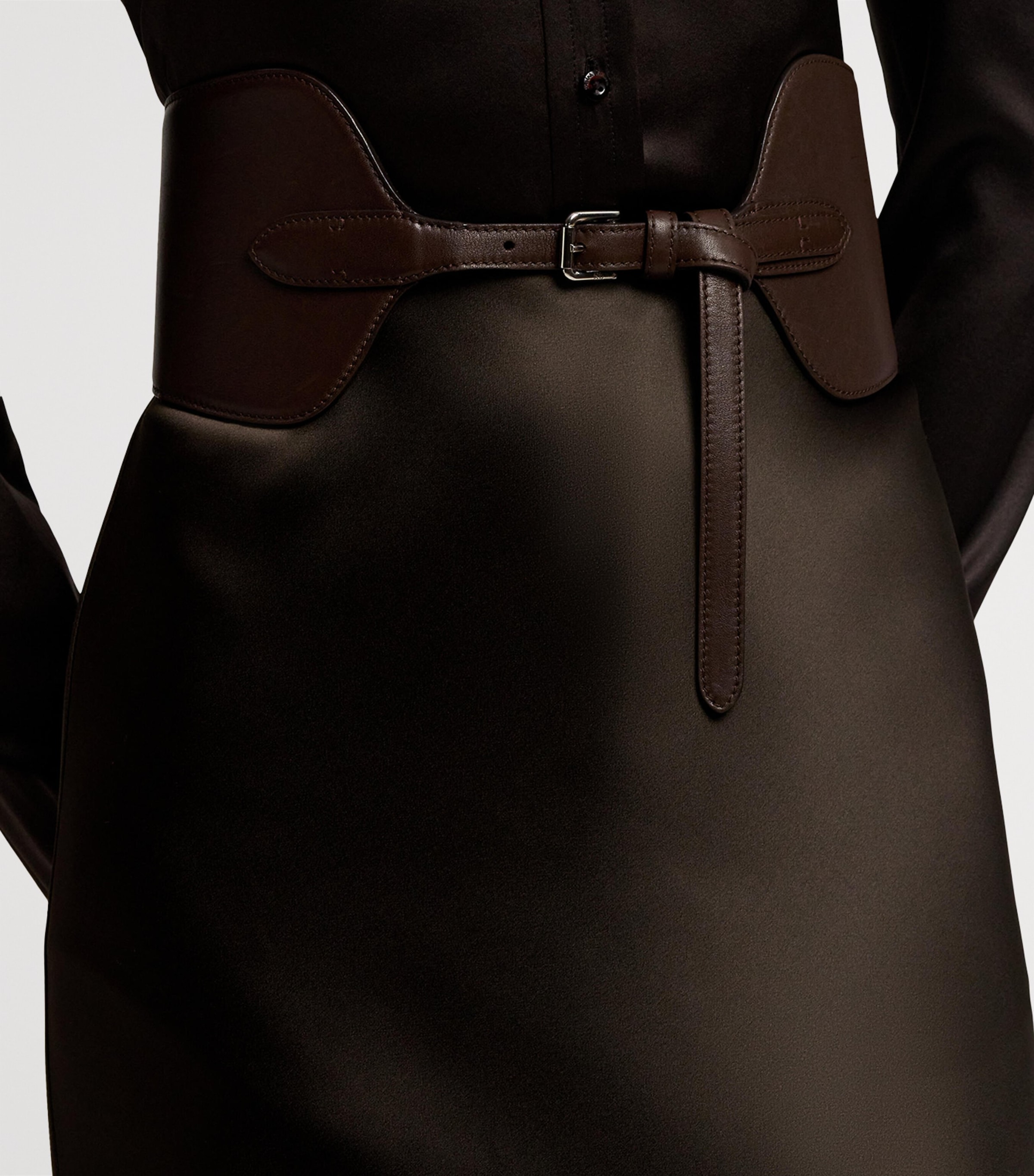 Stretch-Satin Masina Maxi Skirt DARK BROWN Image 3