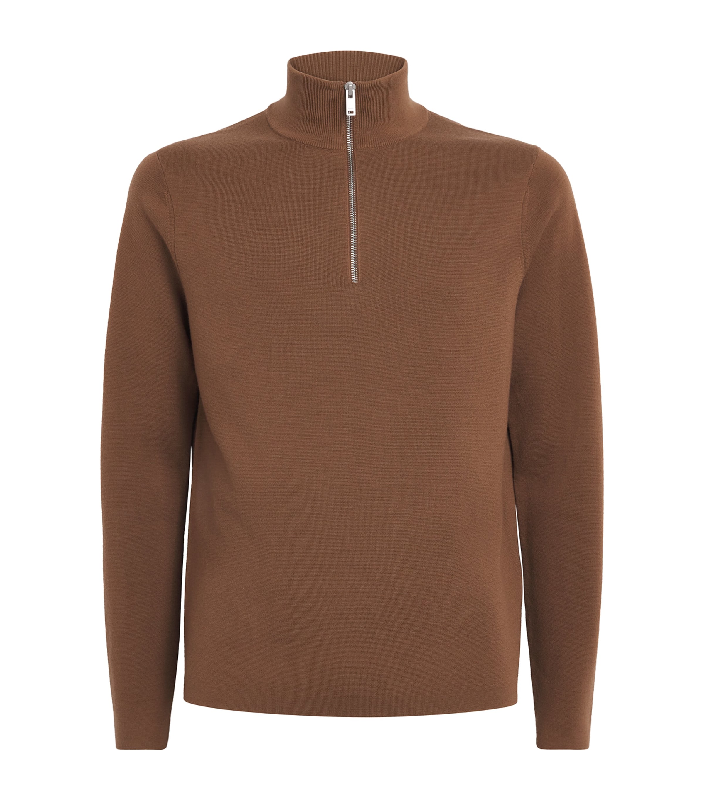 Sandro Wool Sweater With Zip Collar In Brown