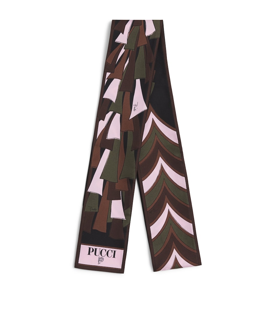 PUCCI Silk Mixed Print Twill Scarf Khaki Pink Image 1