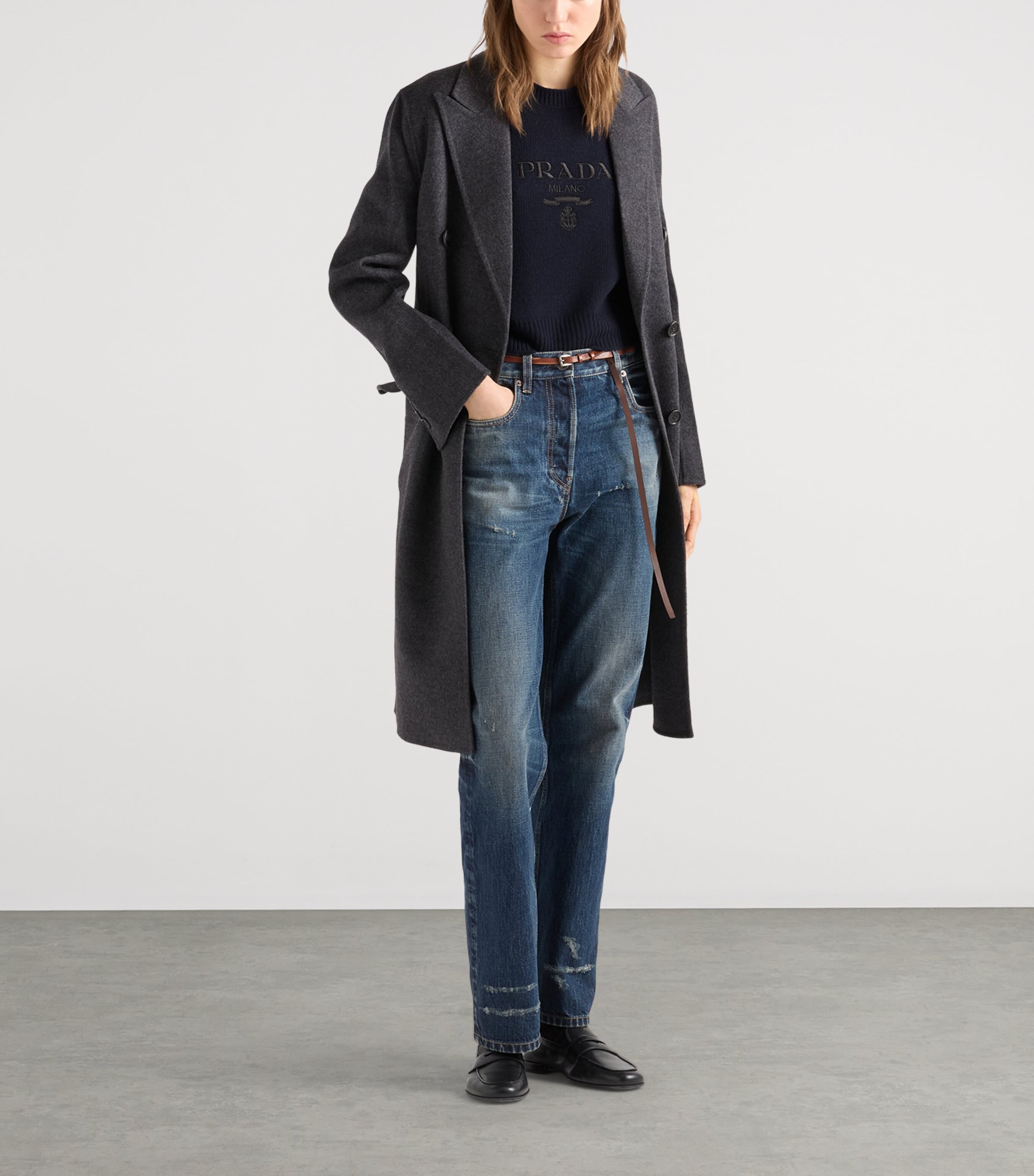 Prada Womens Wool-Cashmere Logo Sweater Image 2