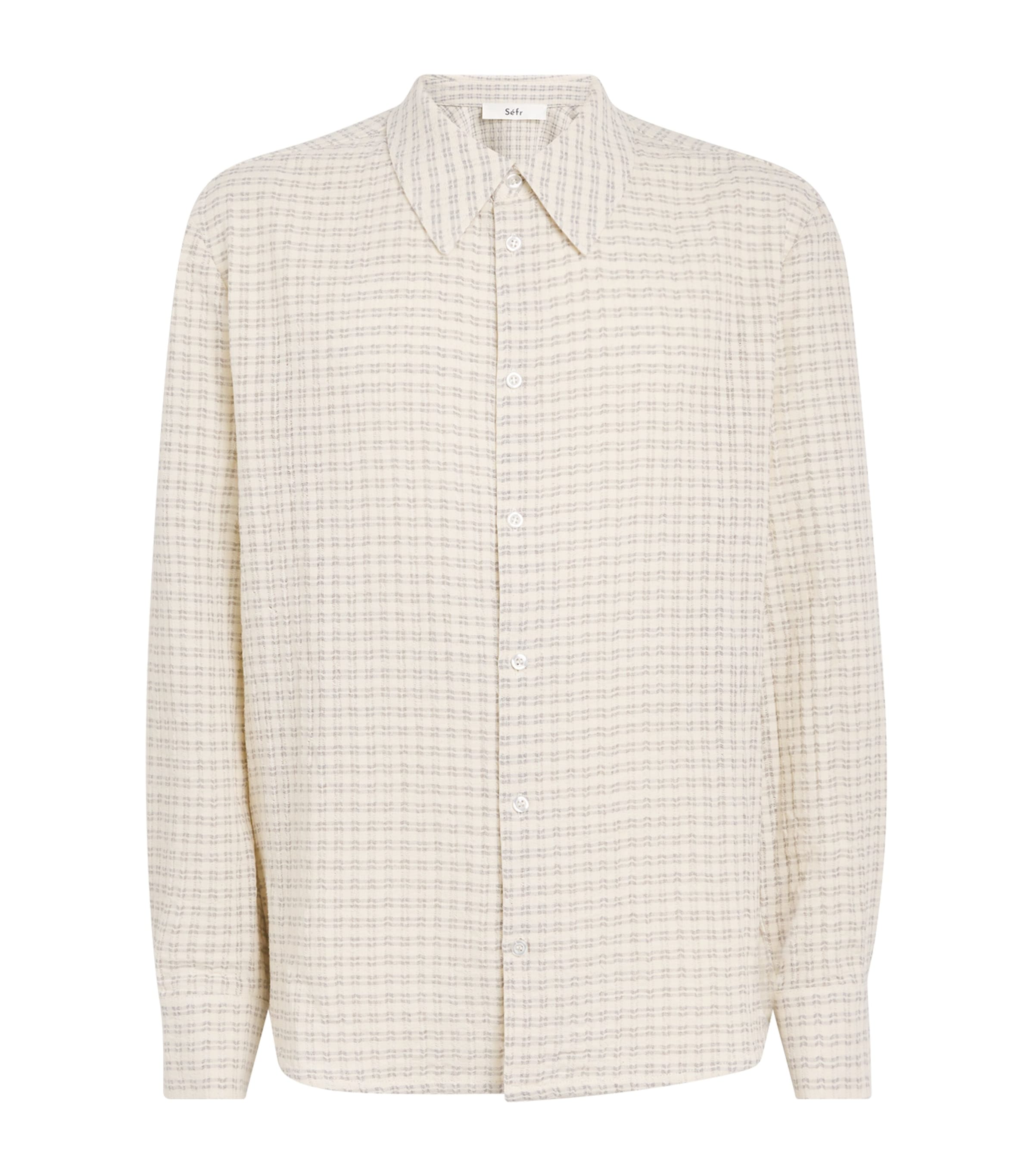 Séfr Mens Seersucker-Effect Wes Shirt Subtle Beige Check Image 1