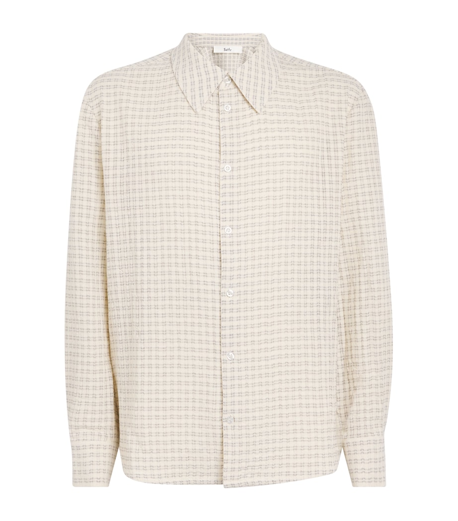 Séfr Mens Seersucker-Effect Wes Shirt Subtle Beige Check Image 1