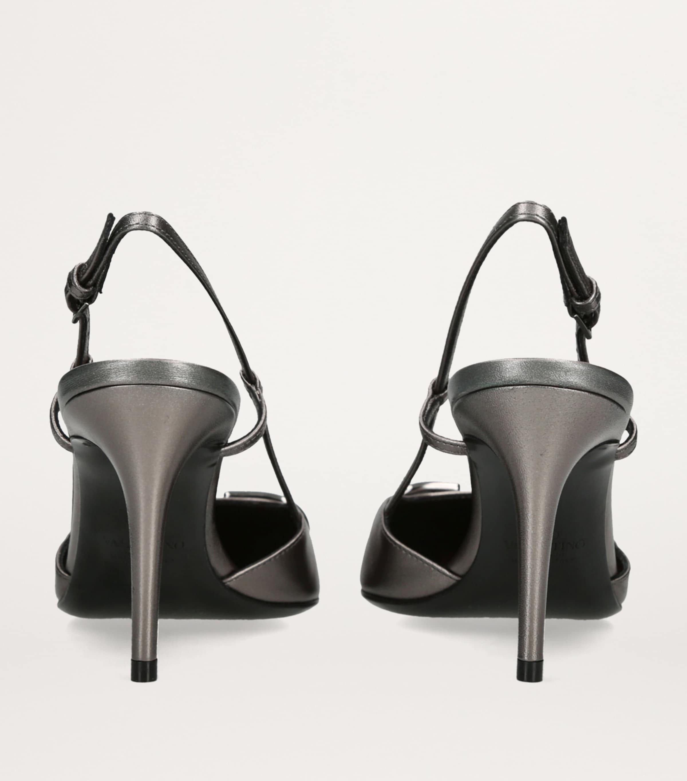 Valentino Garavani Leather VLogo Slingback Pumps 80 Gunmetal Image 5