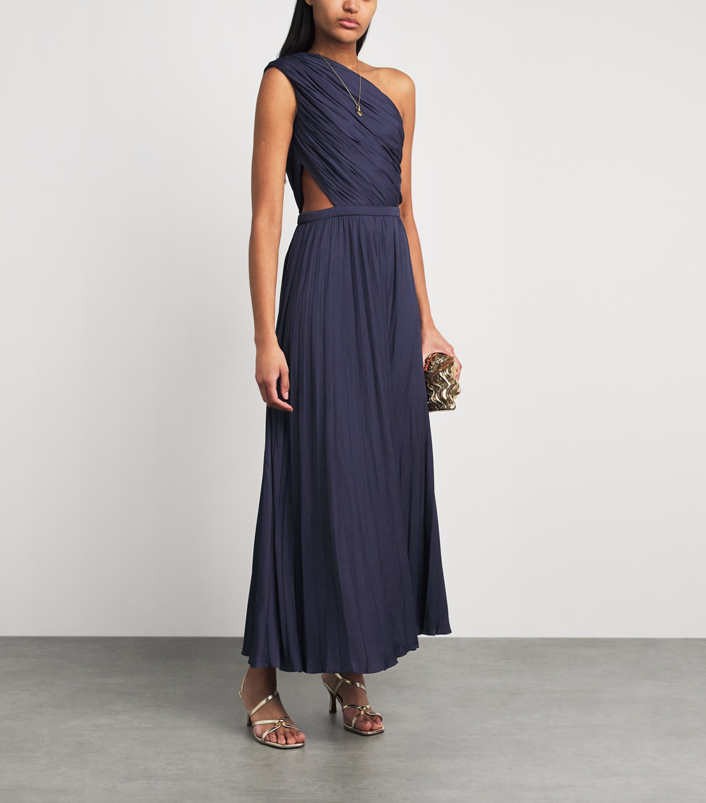 Maje Womens One-Shoulder Maxi Dress Navy Image 2