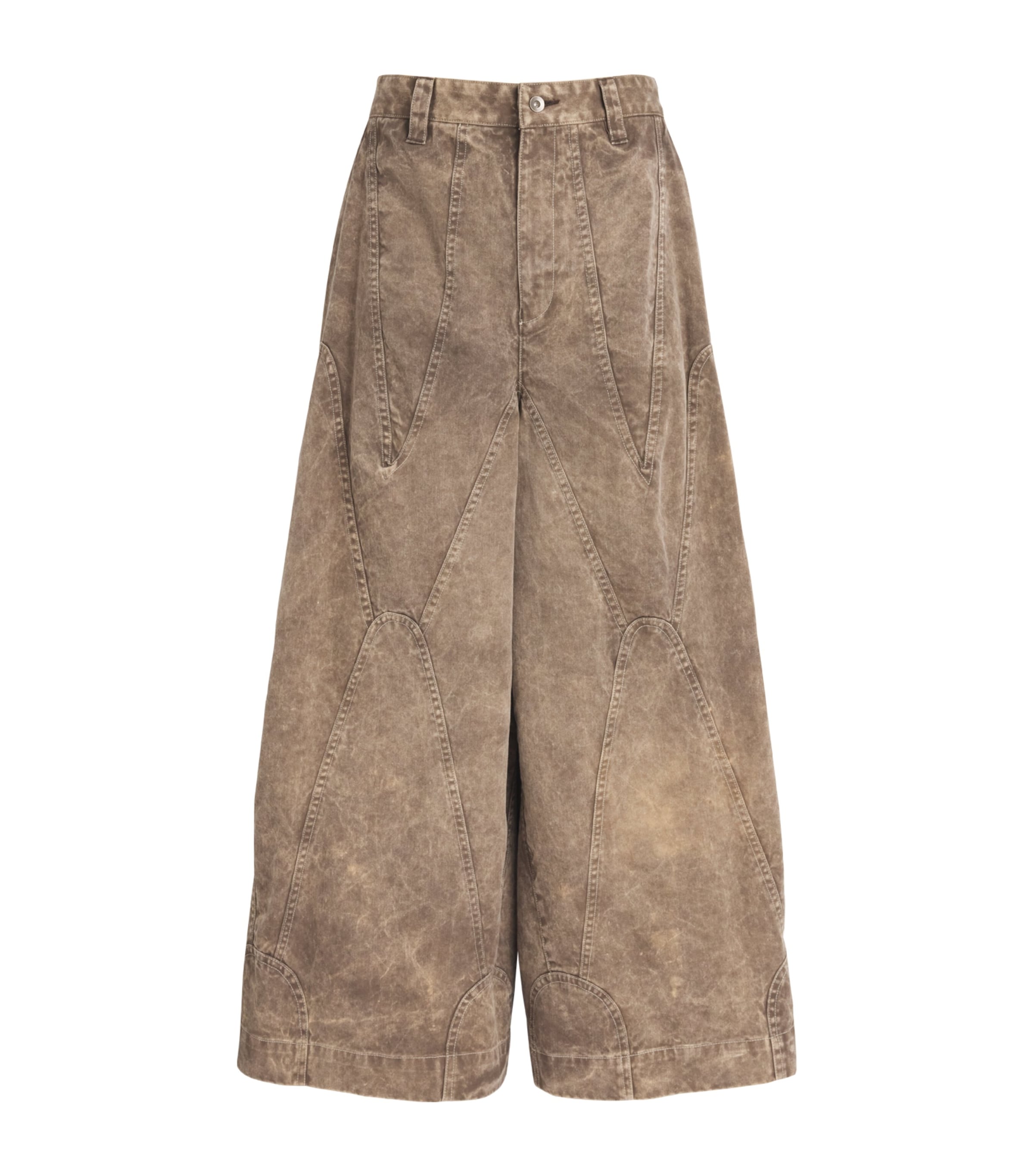IM MEN Mens Cotton Elements Wide-Leg Trousers Dark Beige Image 1